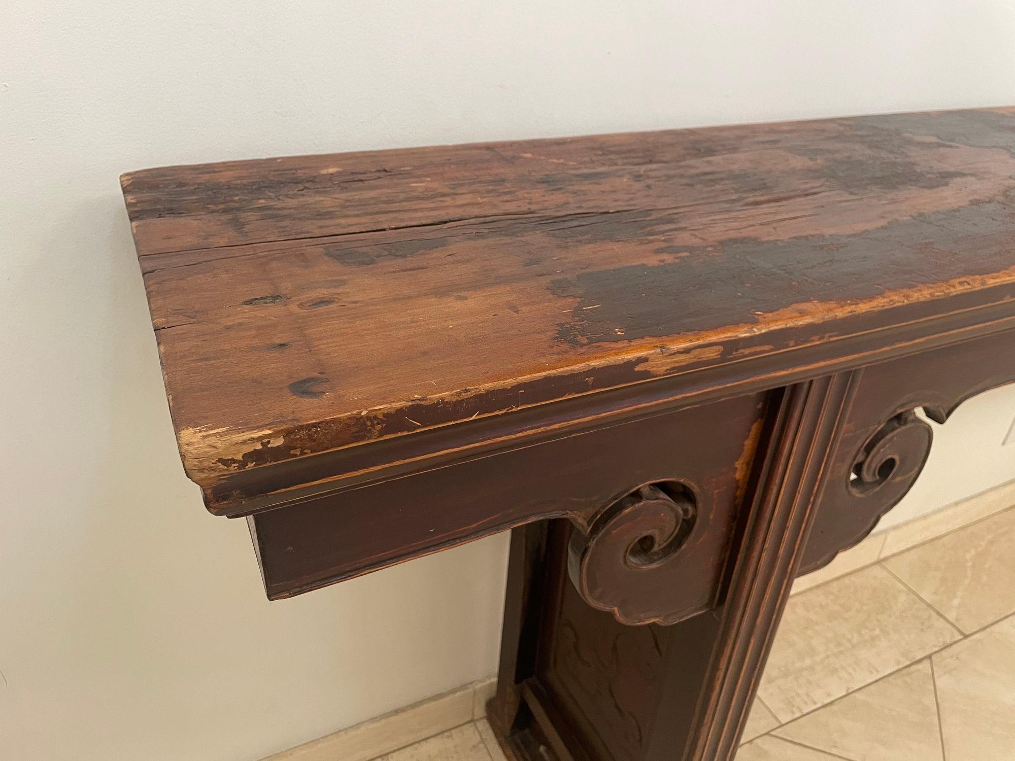 19th Century Chinese  Elm Altar Large Console Table For Sale