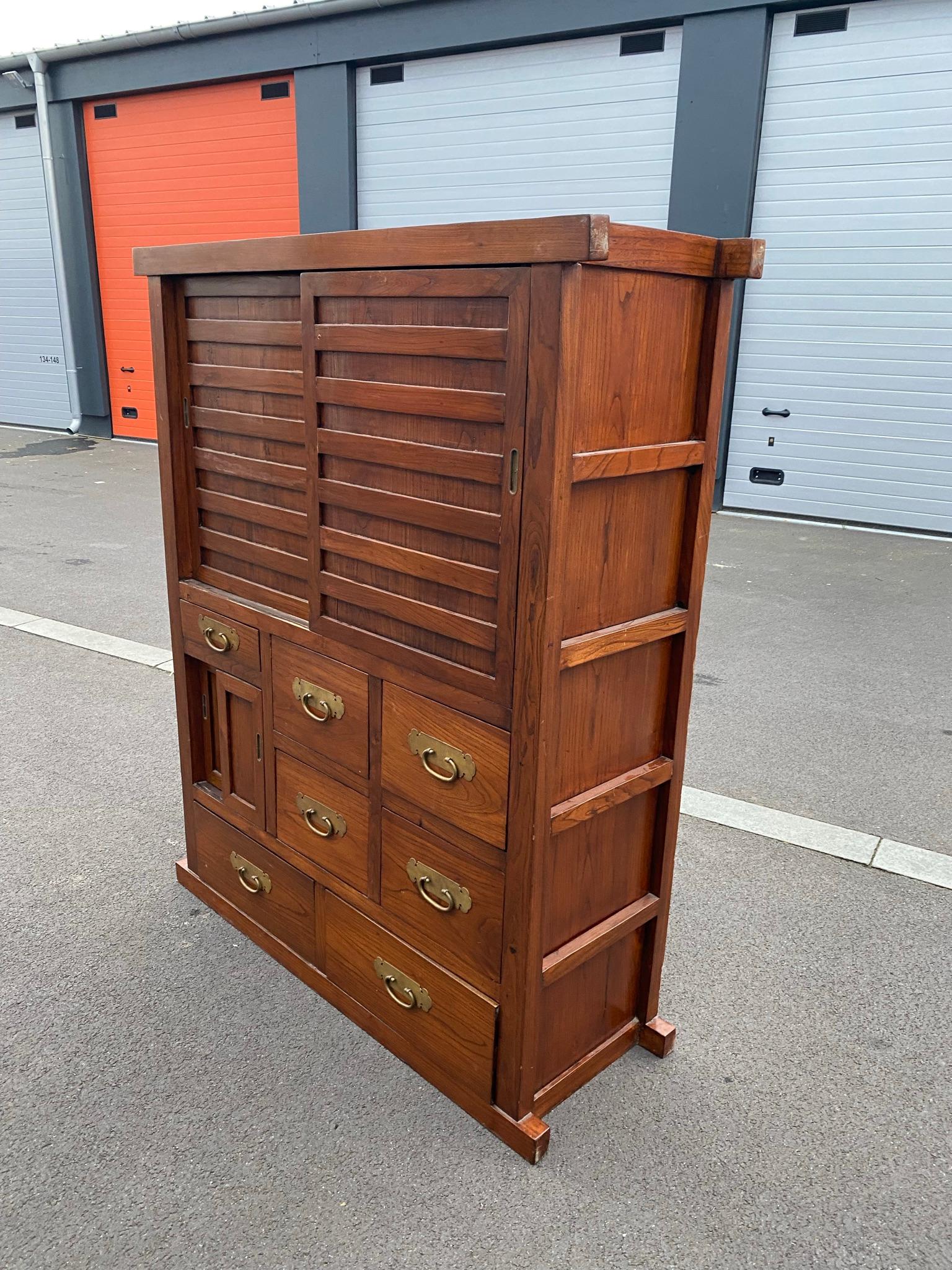 Chinoiserie Chinese Elm Cabinet, circa 1930 For Sale