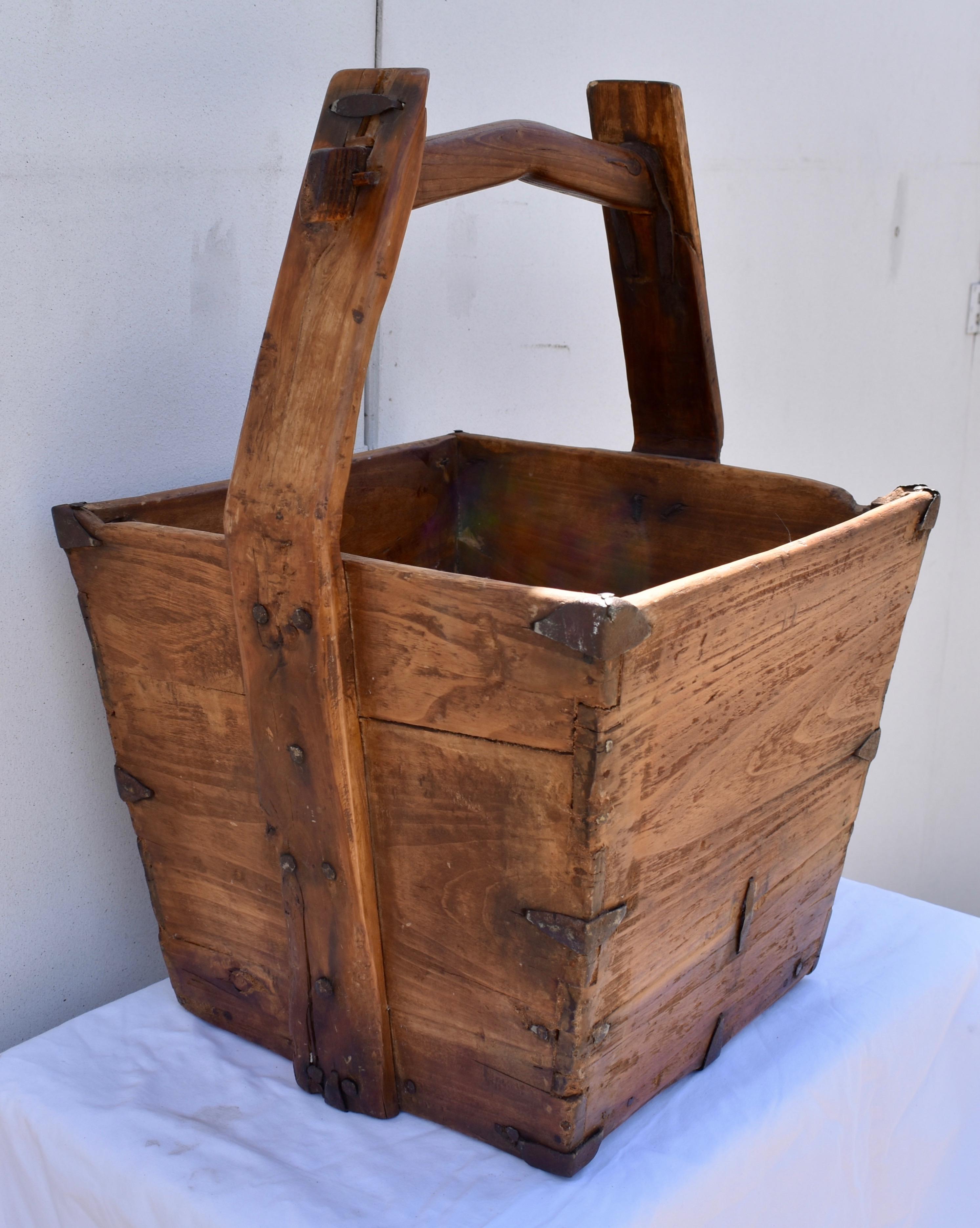 antique wooden rice bucket