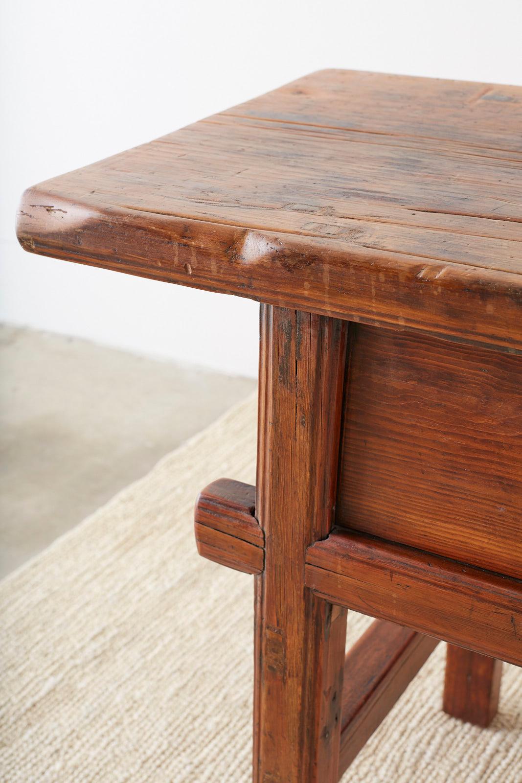 Chinese Elm Three-Drawer Trestle Style Altar Table 10