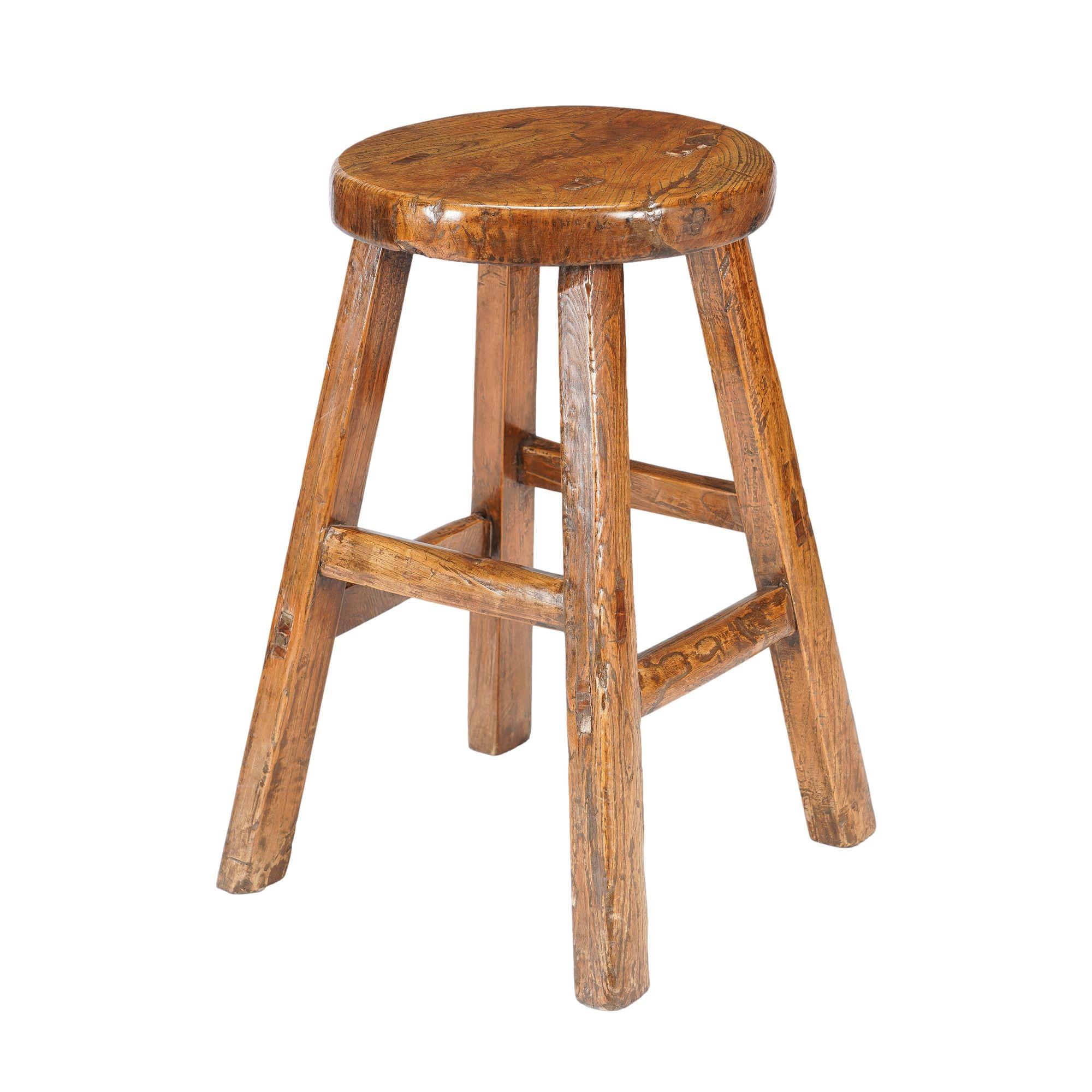 XIXe siècle Tabouret à assise circulaire en bois d'orme chinois, C.I.C. 1875-1900 en vente