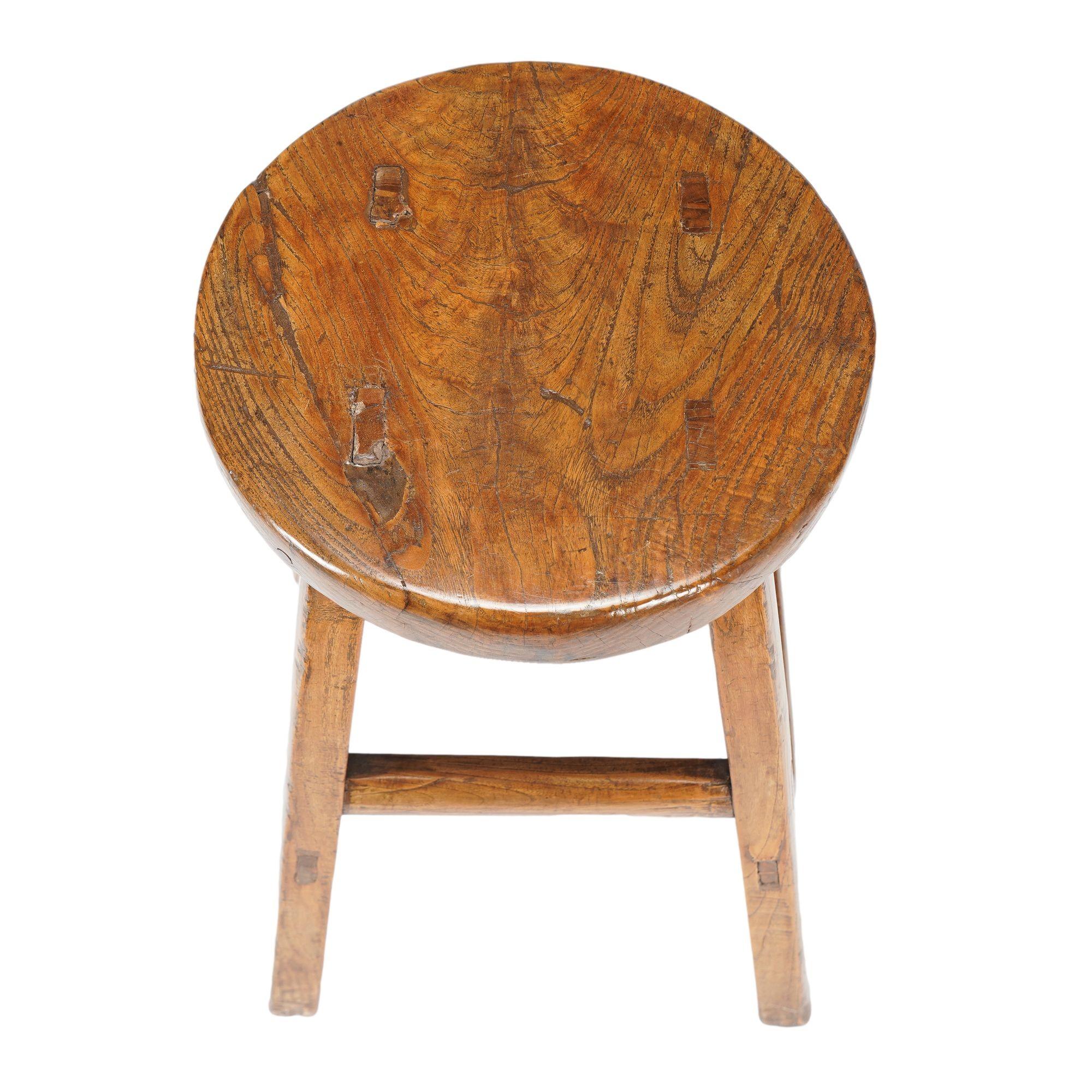 Tabouret à assise circulaire en bois d'orme chinois, C.I.C. 1875-1900 en vente 3