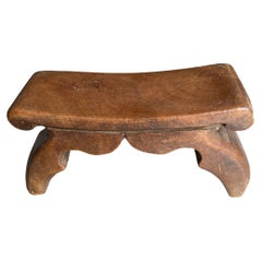 Chinese Elm Wood Headrest with Subtle Engravings from Early 20th Century