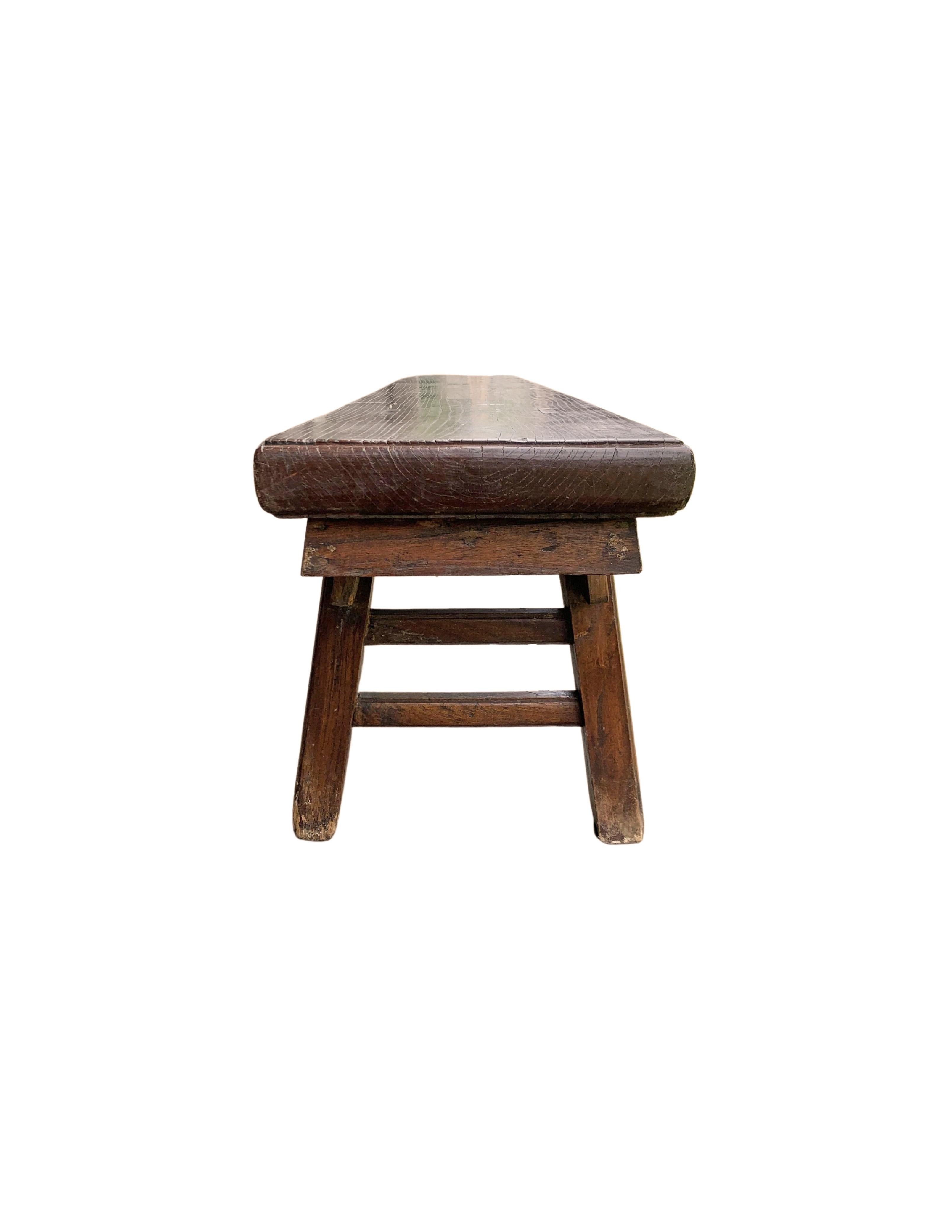 Chinese Elm Wood Three Person Long Bench, Qing Dynasty 1