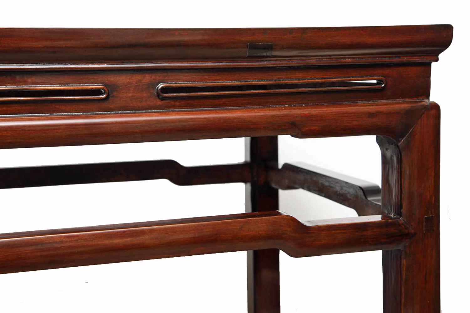 Hand-Carved Chinese Elm Wood Console, Mid-20th Century For Sale