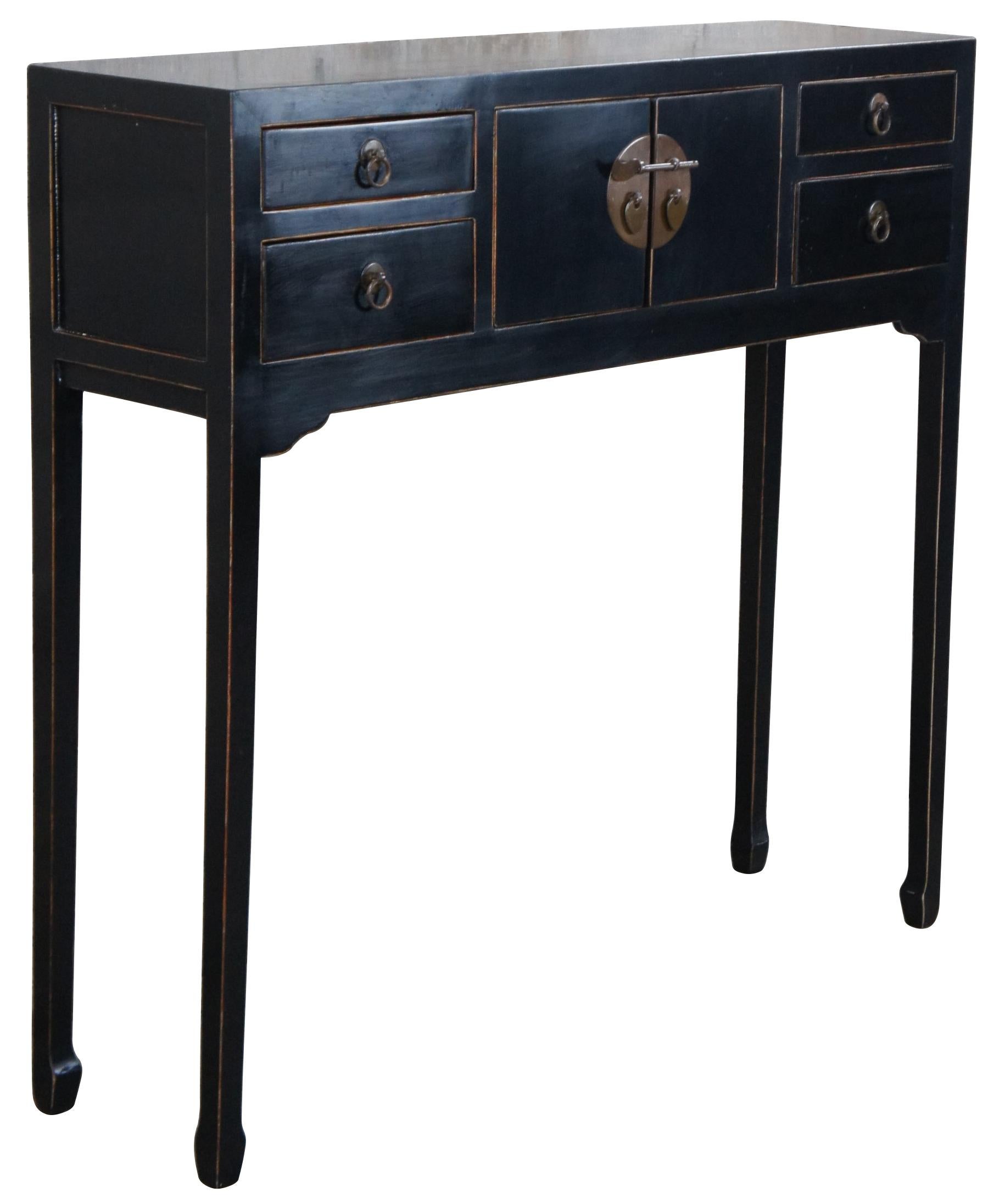 Ming Chinese Elmwood Black Lacquer Console Table Hall Cabinet Oriental Mandarin