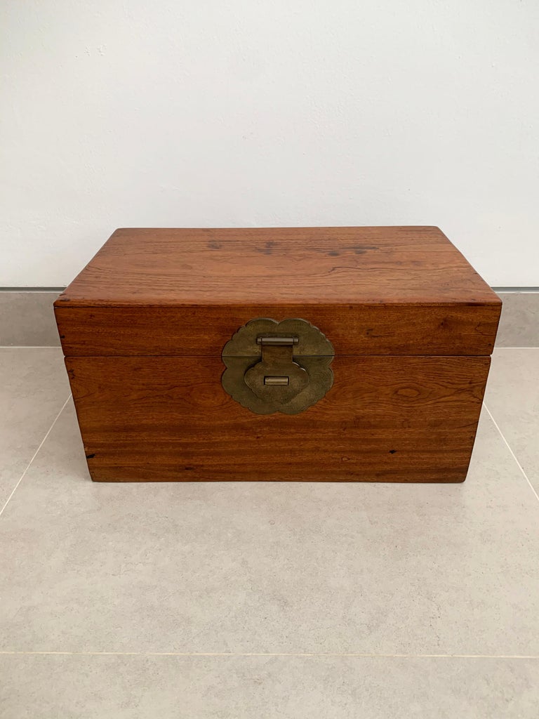 Chinese Elmwood Blanket Chest with Original Brass Fittings, Early 20th