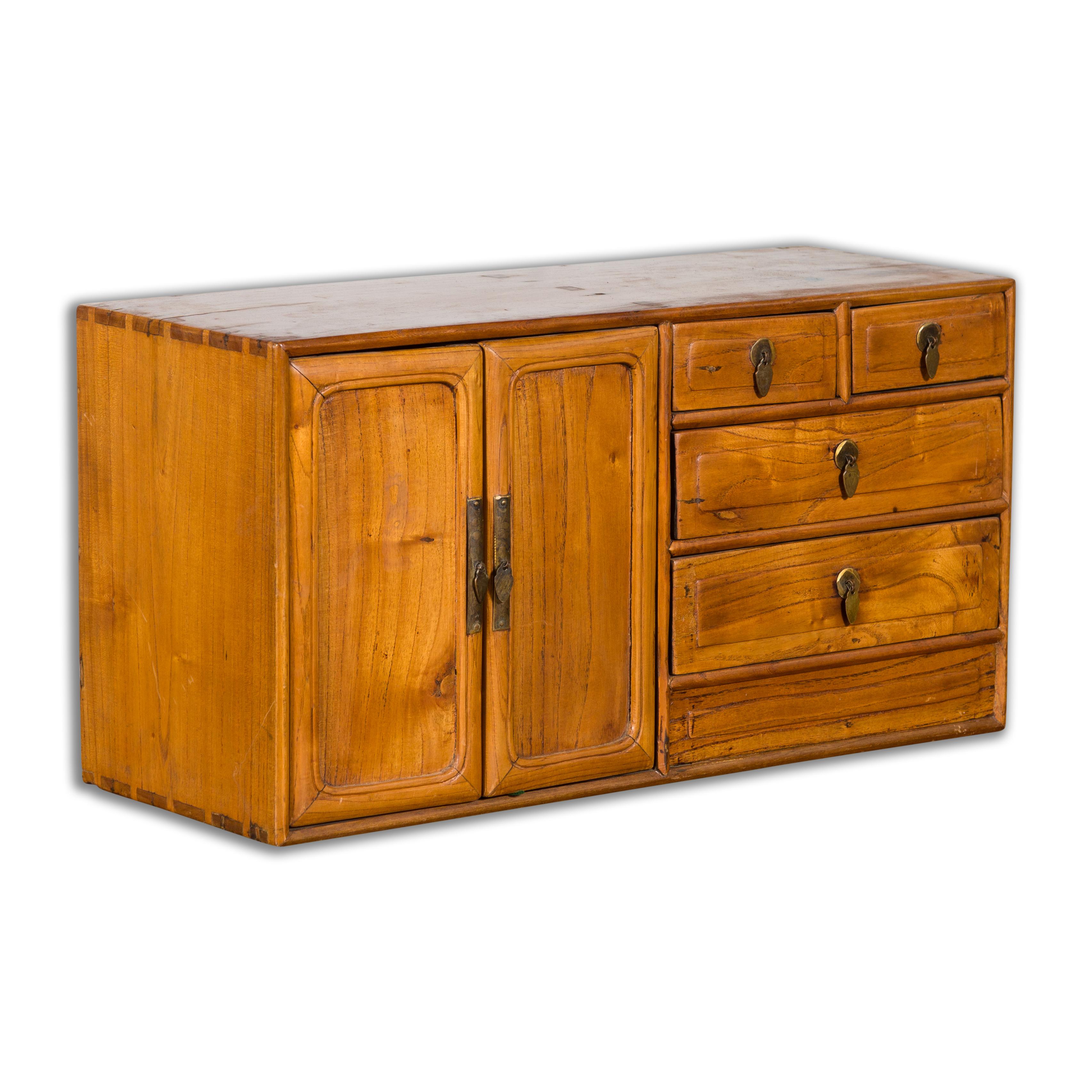Chinese Elmwood Early 20th Century Makeup Chest with Doors and Drawers For Sale 9