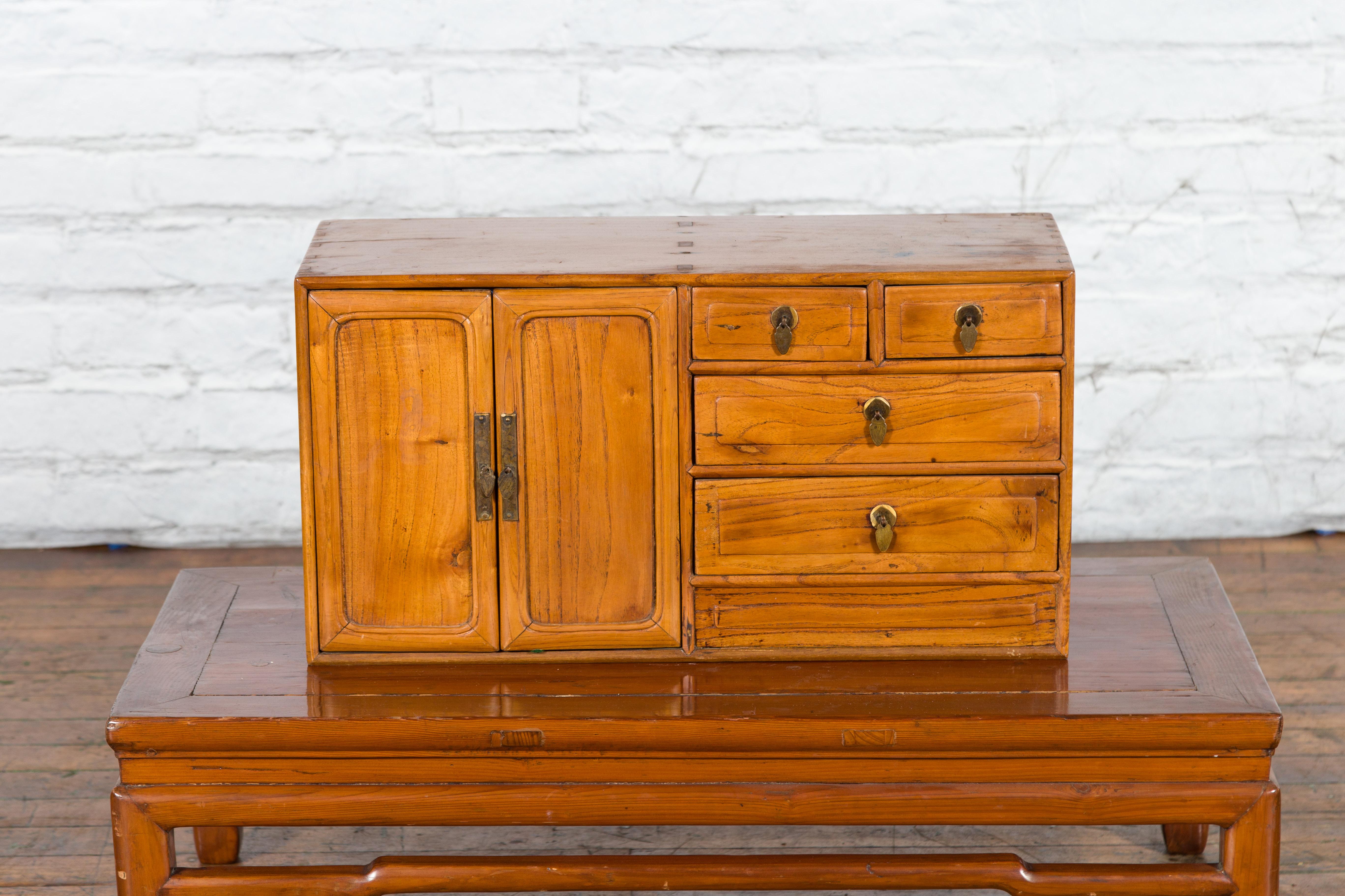 Chinese Elmwood Early 20th Century Makeup Chest with Doors and Drawers In Good Condition For Sale In Yonkers, NY