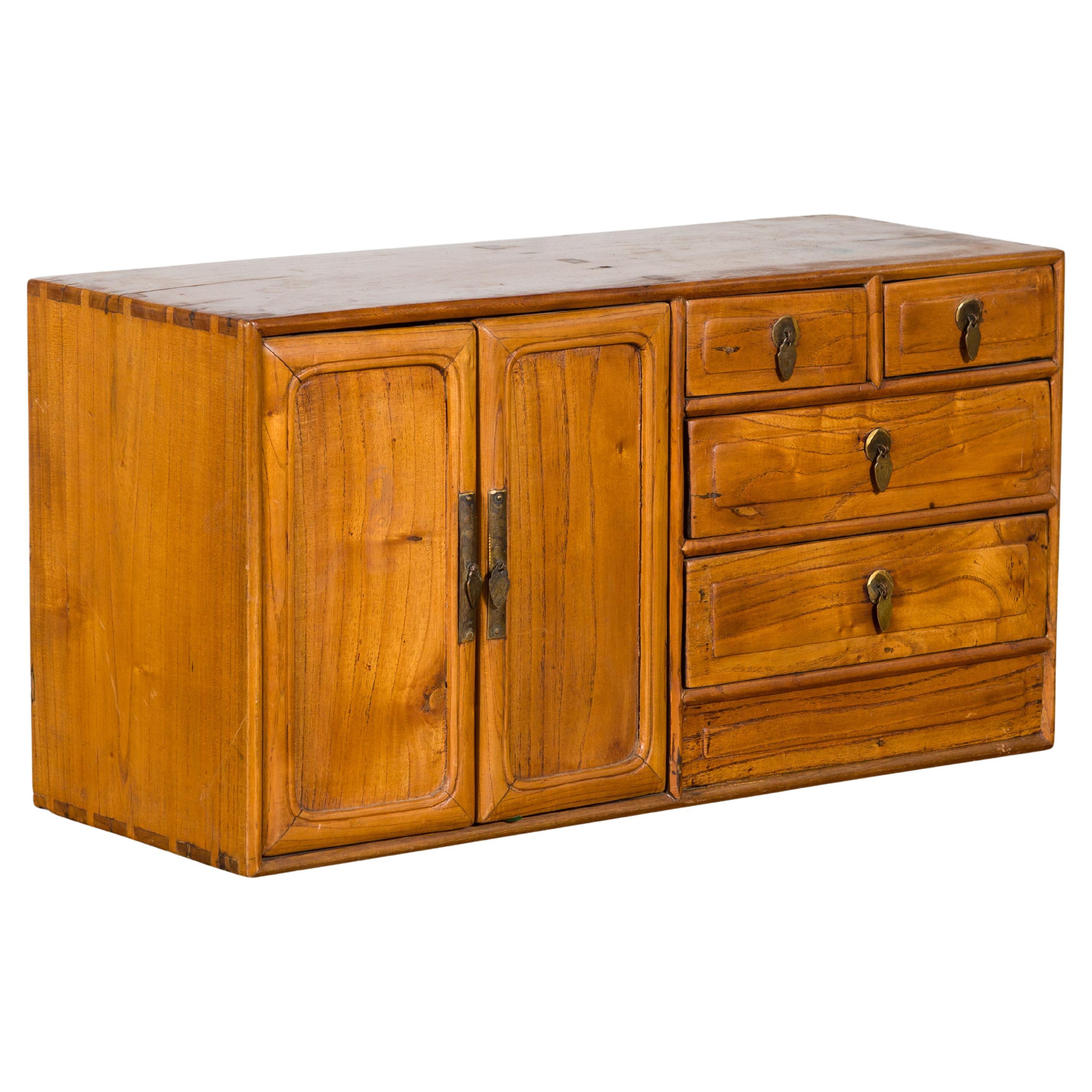 Chinese Elmwood Early 20th Century Makeup Chest with Doors and Drawers For Sale
