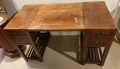 Chinese Elmwood Hand Carved Double Pedestal Desk with Wonderful Color