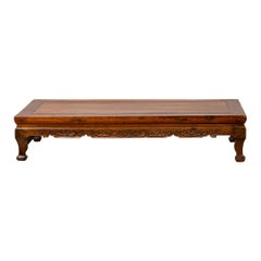 Chinese Elmwood Low Prayer Waisted Table with Carved Apron and Curving Feet