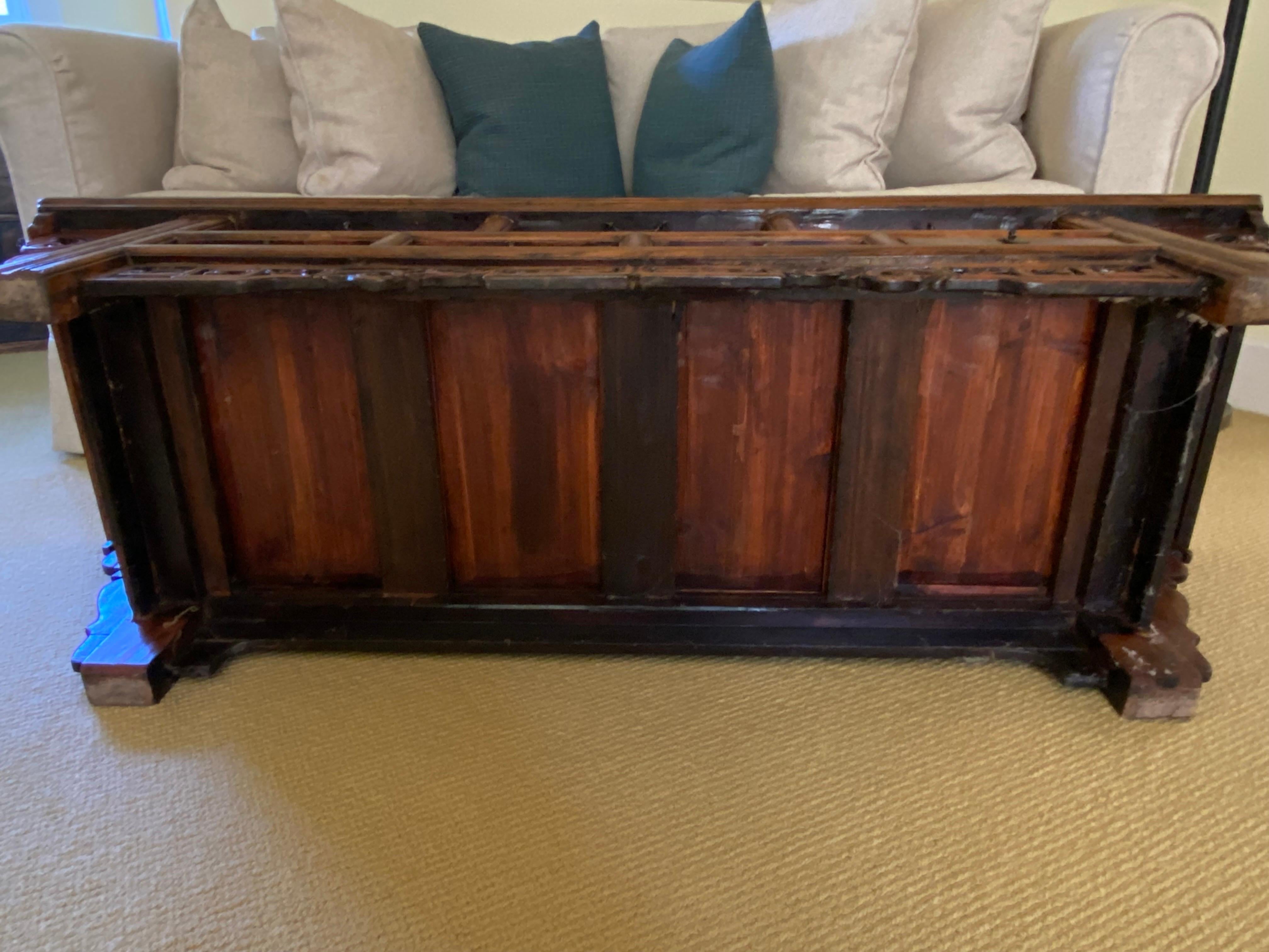Chinese Elmwood Seven Drawer Low Altar Coffee Table In Good Condition For Sale In Southampton, NY