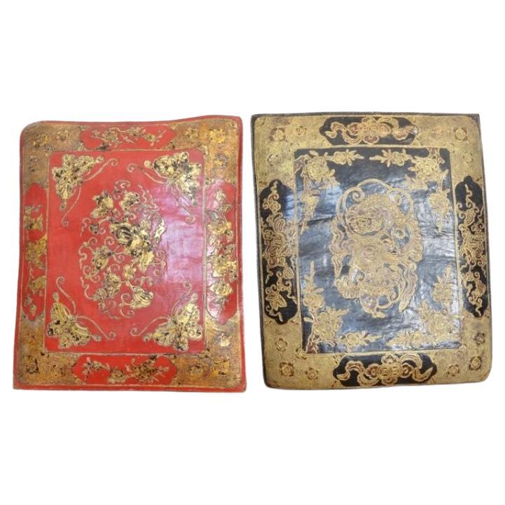 Chinese Embossed Leather Cushions in Red and Black