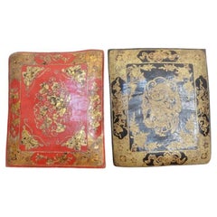 Used Chinese Embossed Leather Cushions in Red and Black
