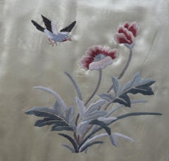 Chinese Embroidered Silk With Bird And Flowers C.1950