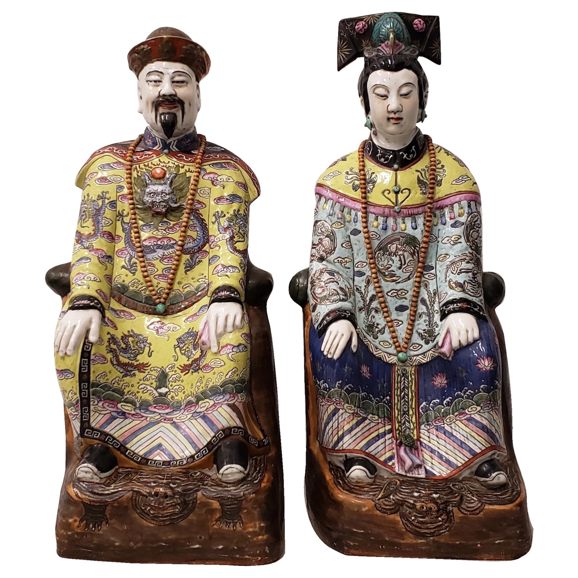 Chinese Emperor and Empress Large Scale Porcelain Figures