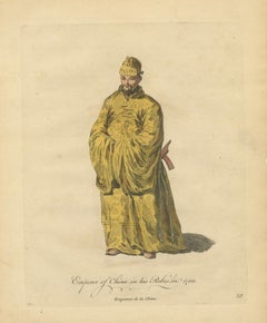 Chinese Emperor in Imperial Robes, Antique Costume Print, Jefferys 1749
