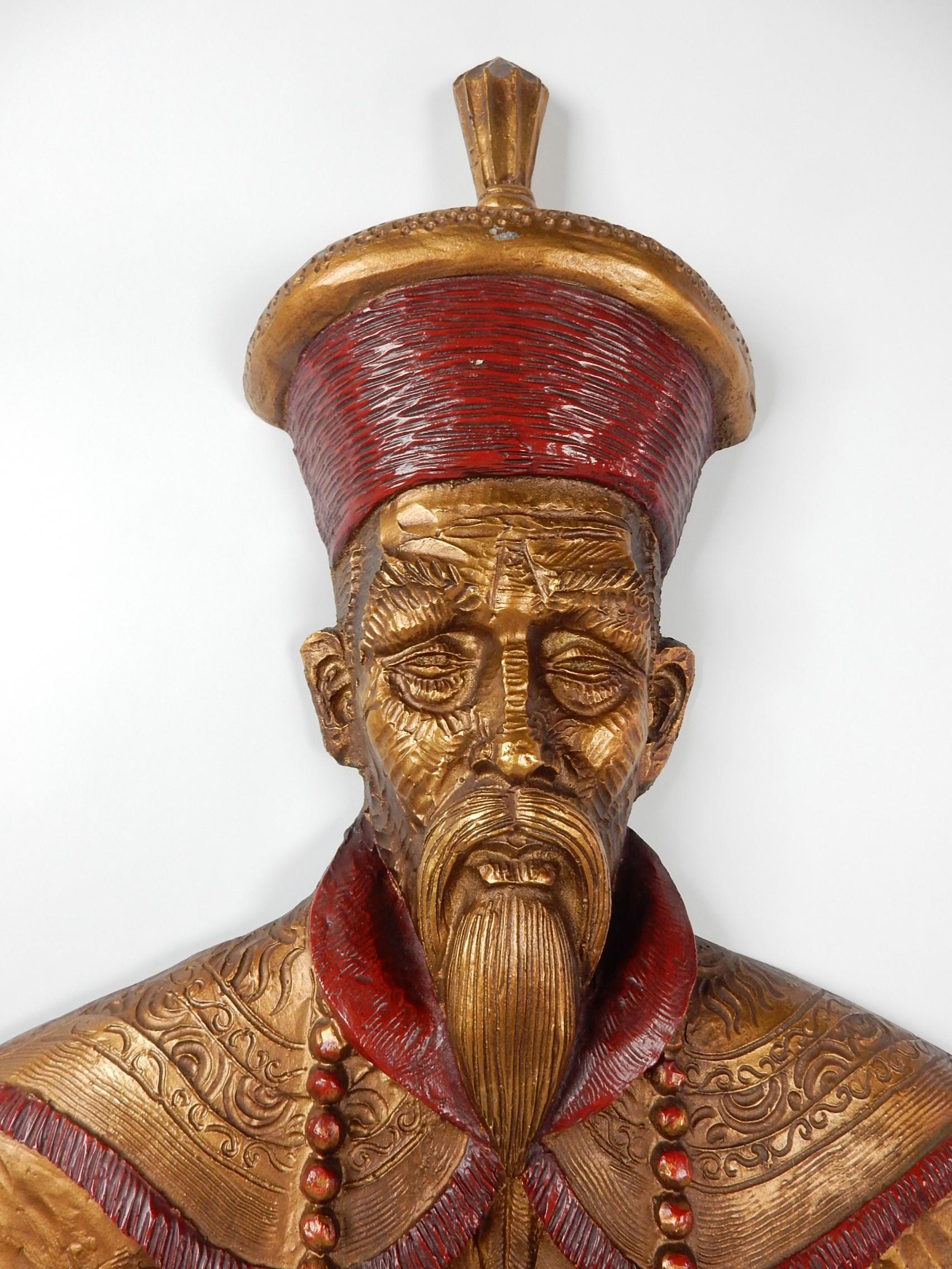 Chinese Emperor on Throne Wall Art Sculpture by Pezzella, 1960s 5