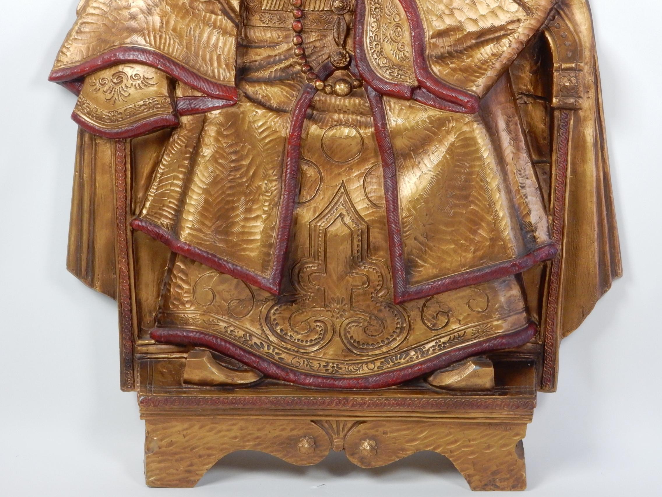 Chinese Emperor on Throne Wall Art Sculpture by Pezzella, 1960s In Good Condition In Las Vegas, NV