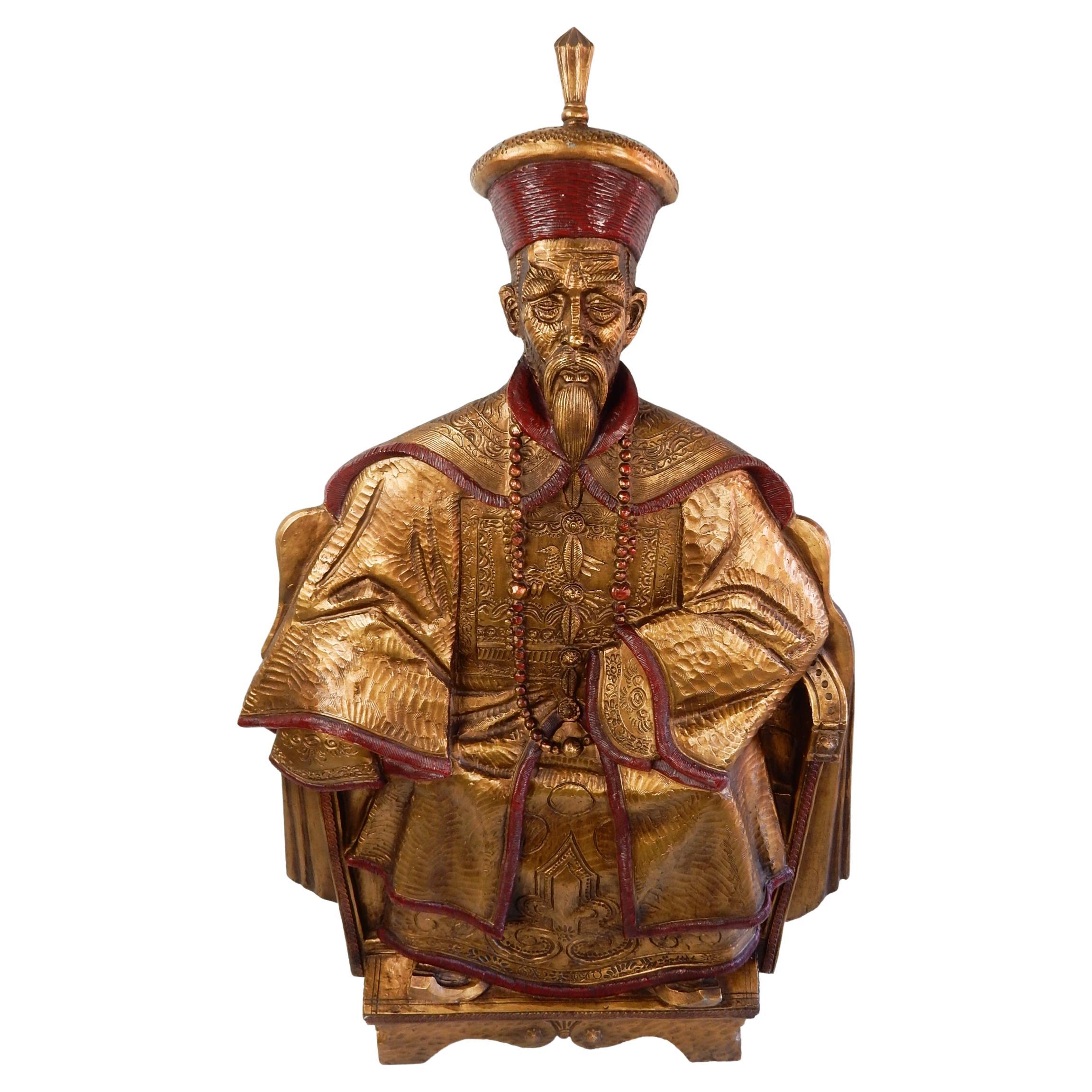 Metal Chinese Emperor on Throne Wall Art Sculpture by Pezzella, 1960s