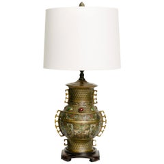 Antique Chinese Enamel and Brass Lamp