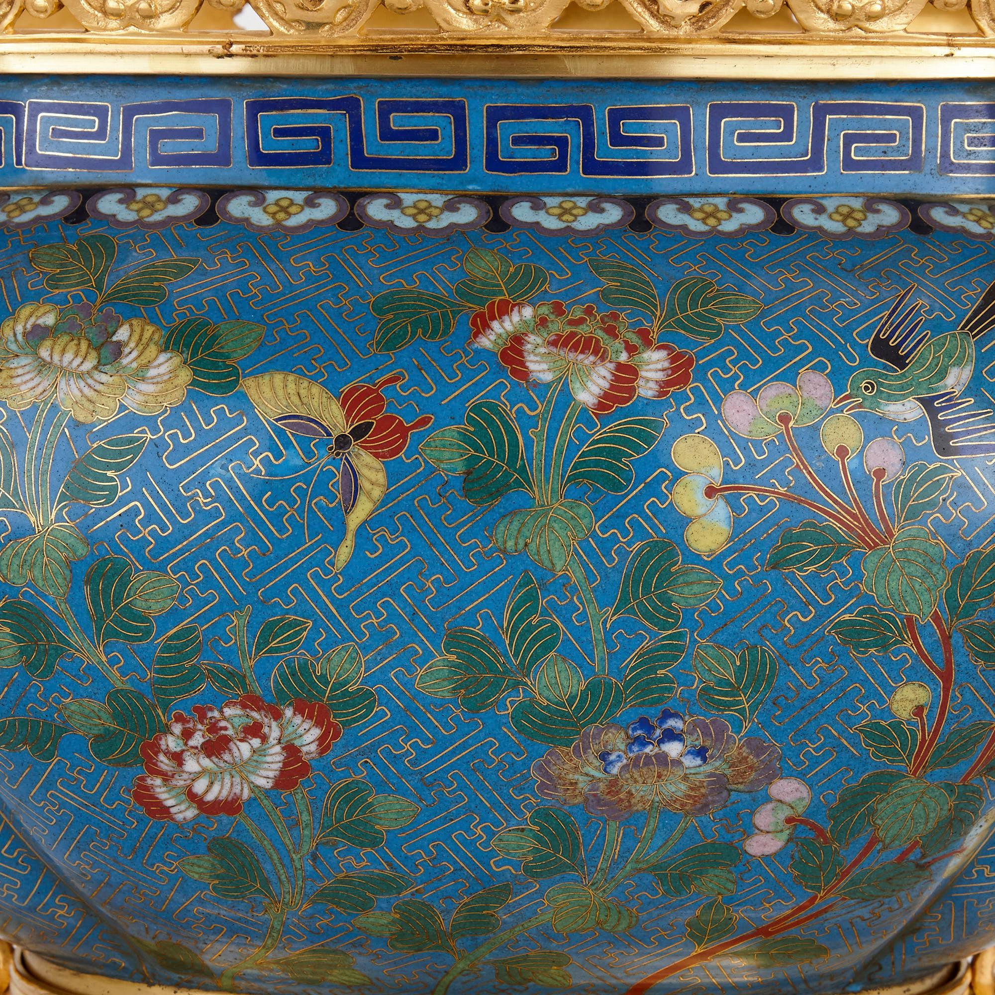 Chinese Enamel and French Gilt Bronze Chinoiserie Jardinière In Good Condition For Sale In London, GB