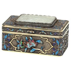 Chinese Enamel and White Jade Mounted Silver Box