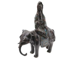 Chinese Enamel Bronze Figure of Guanyin Elephant