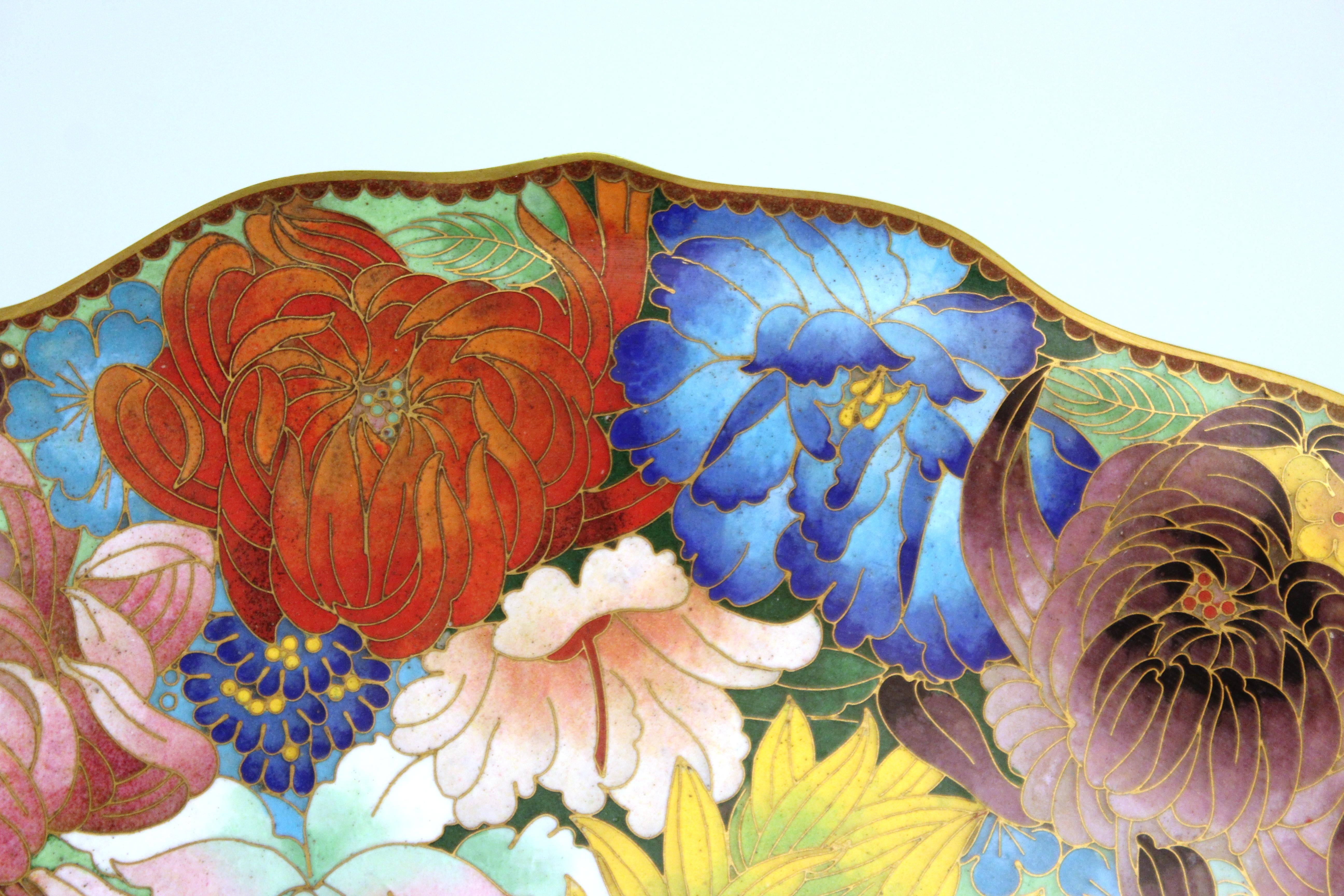 Chinese Enamel Cloisonné Charger with Multicolored Floral Motif For Sale 7