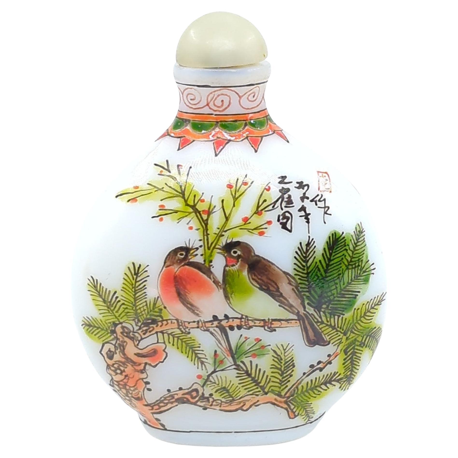 Chinese Enamel Milk Glass Snuff Bottle Guyuexuan Old Moon Pavillion Mark 20c In Good Condition For Sale In Richmond, CA