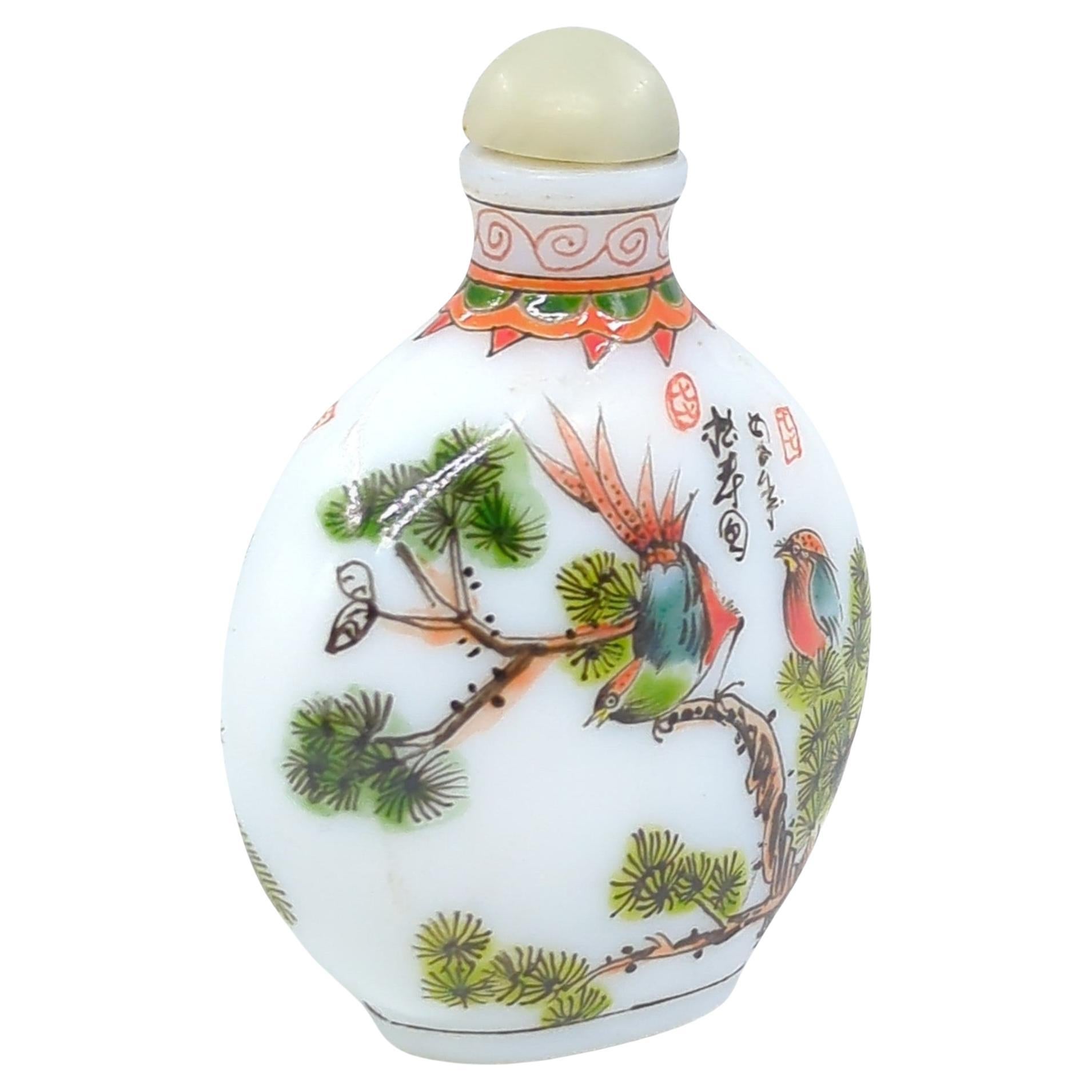 20th Century Chinese Enamel Milk Glass Snuff Bottle Guyuexuan Old Moon Pavillion Mark 20c For Sale