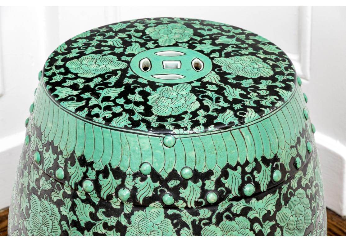 Ming Chinese Enameled Black Ground Ceramic Garden Stool, 20th Century For Sale