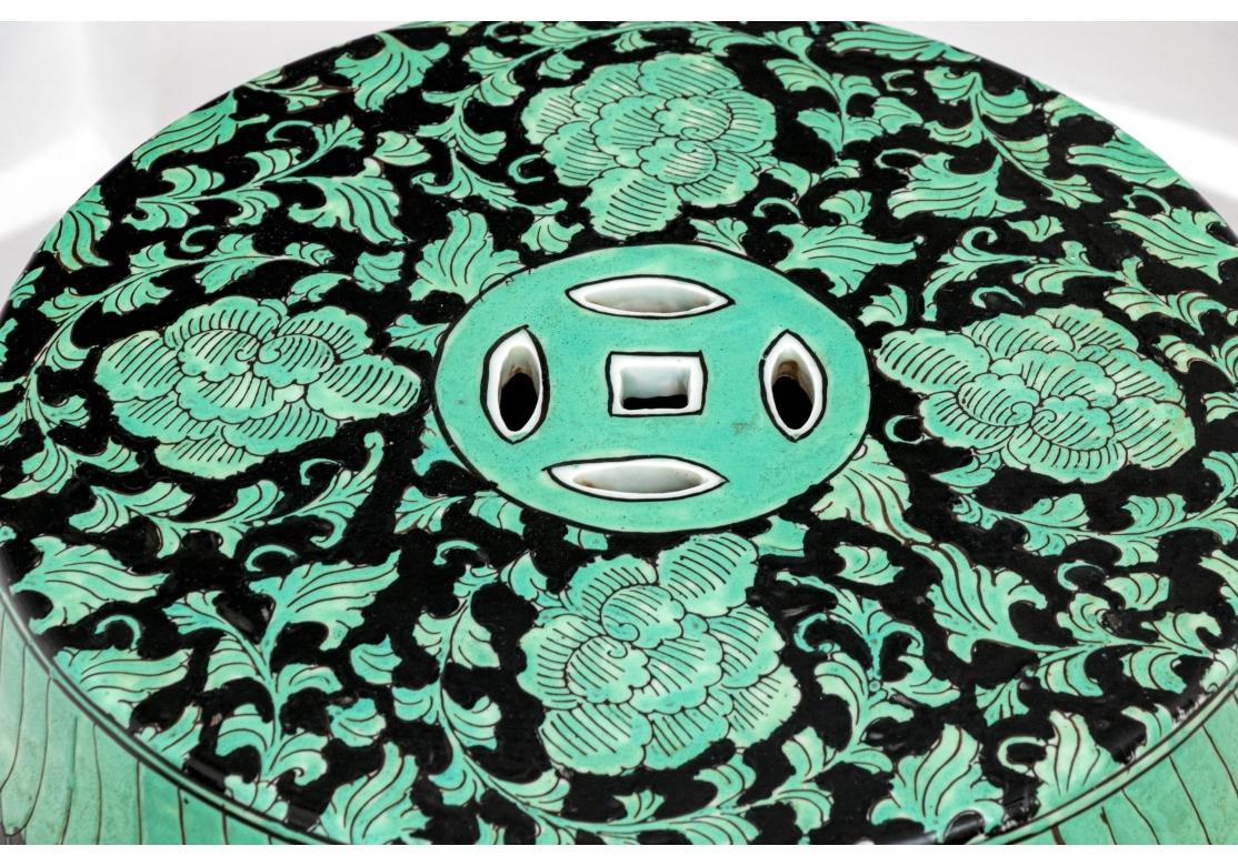 Chinese Enameled Black Ground Ceramic Garden Stool, 20th Century In Good Condition For Sale In Bridgeport, CT
