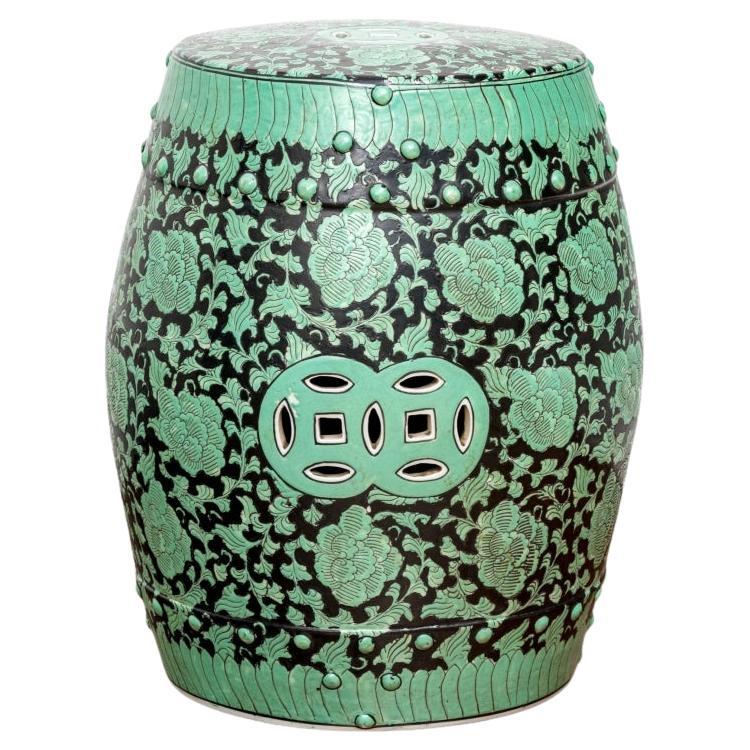 Chinese Enameled Black Ground Ceramic Garden Stool, 20th Century