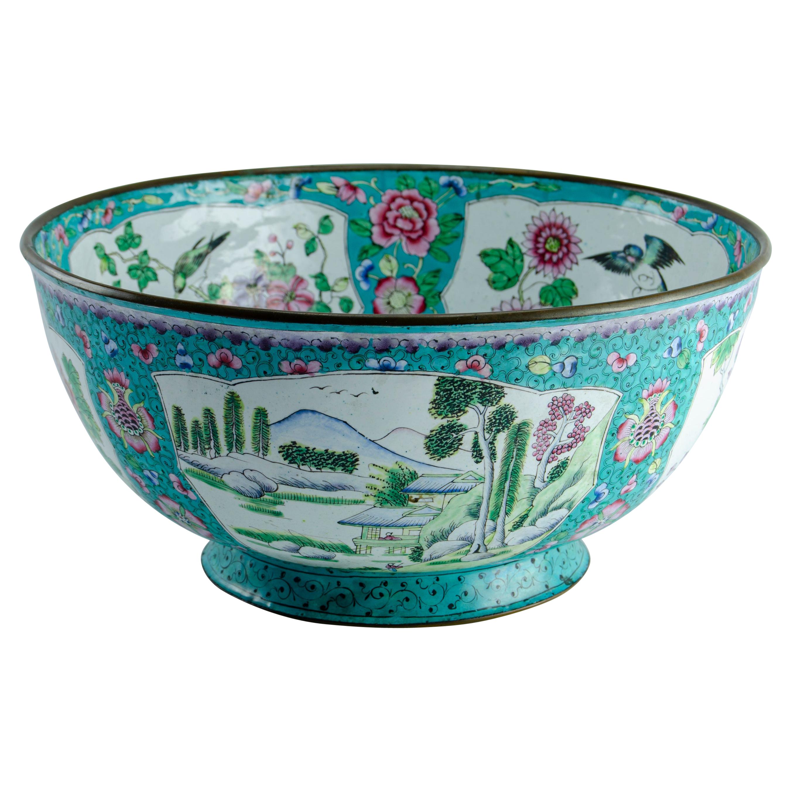 Chinese Enameled Copper Bowl For Sale