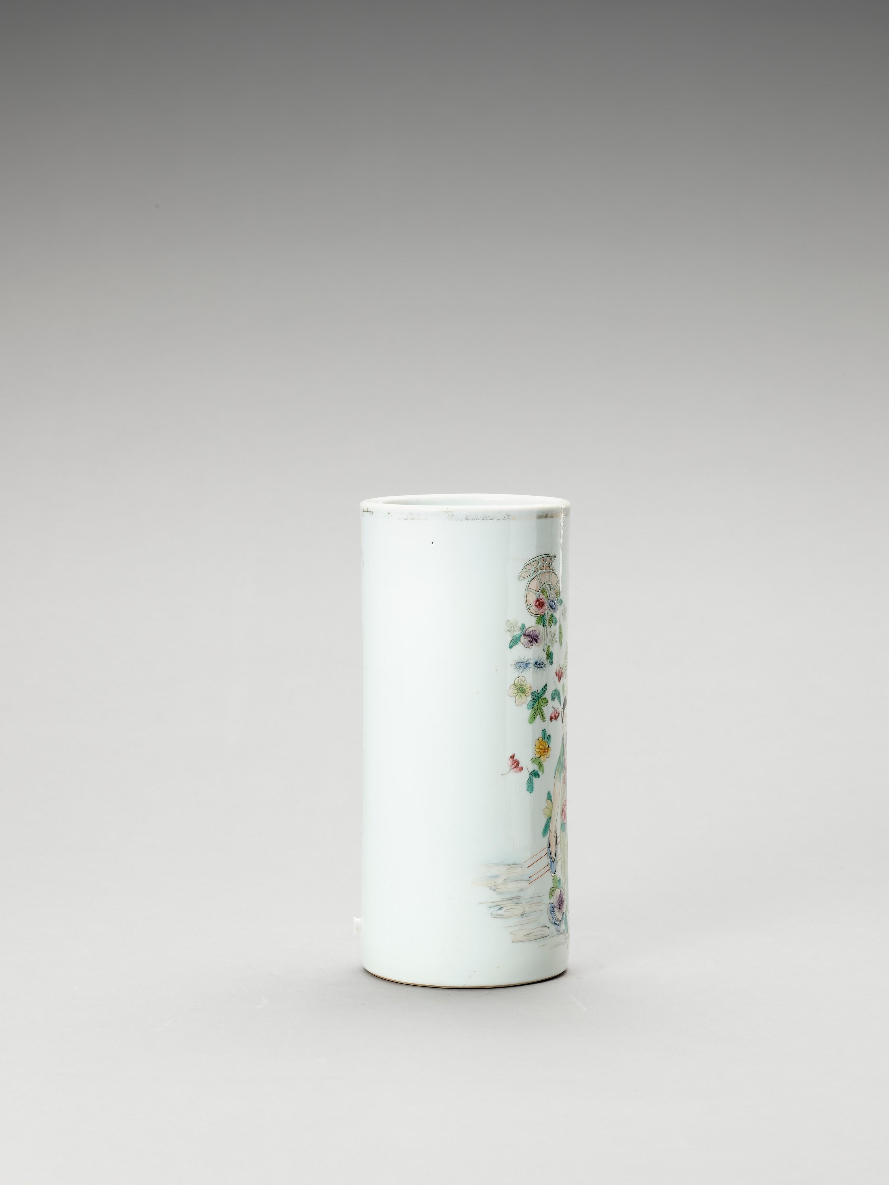 20th Century Chinese Enameled Cylindrical Porcelain Vase, 1900-1920 For Sale