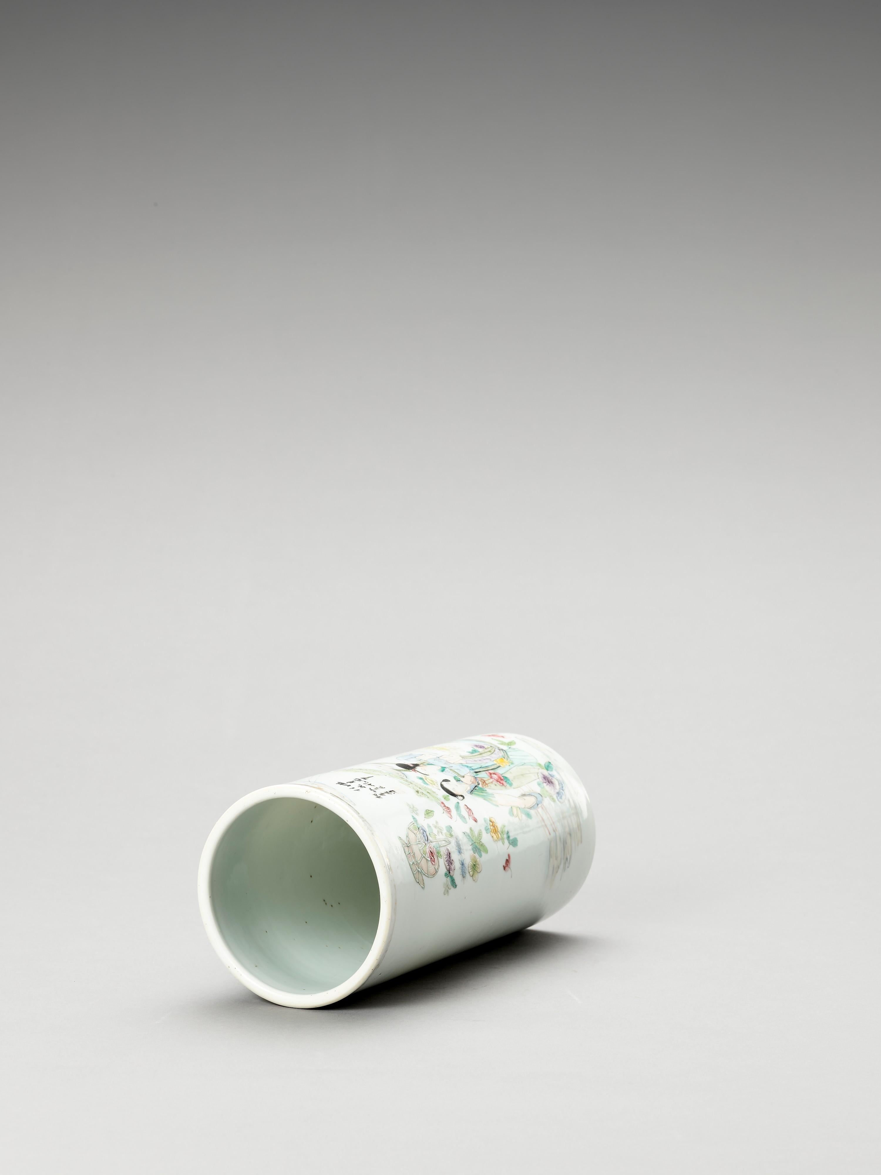 Chinese Enameled Cylindrical Porcelain Vase, 1900-1920 For Sale 3