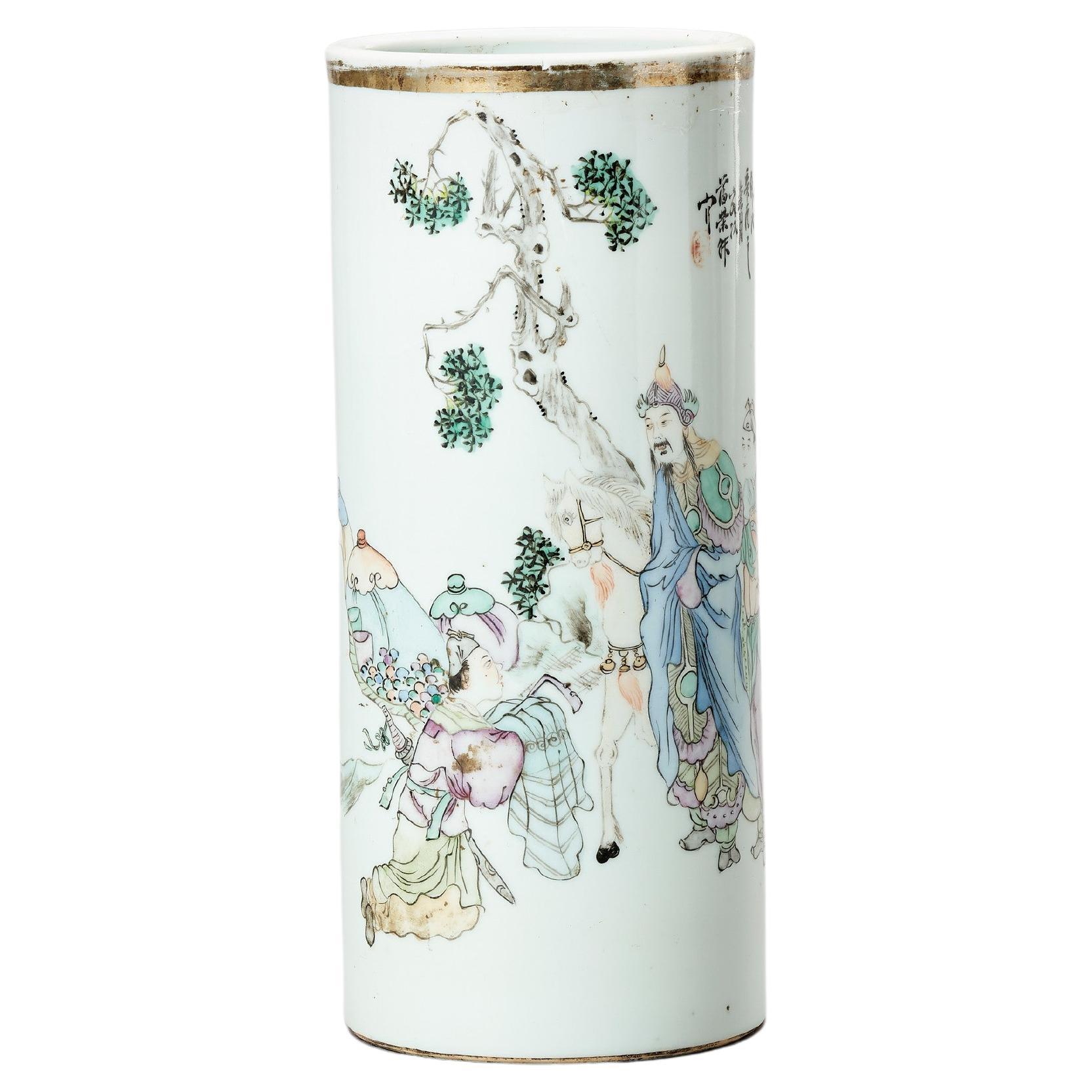 Chinese Enameled Cylindrical Porcelain Vase, Late Qing to Republic, 1900-1950 For Sale