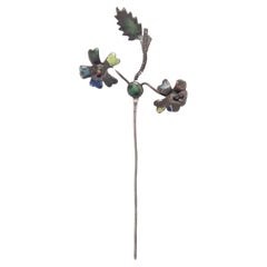 Antique Chinese Enameled Floral Hairpin, C. 1900