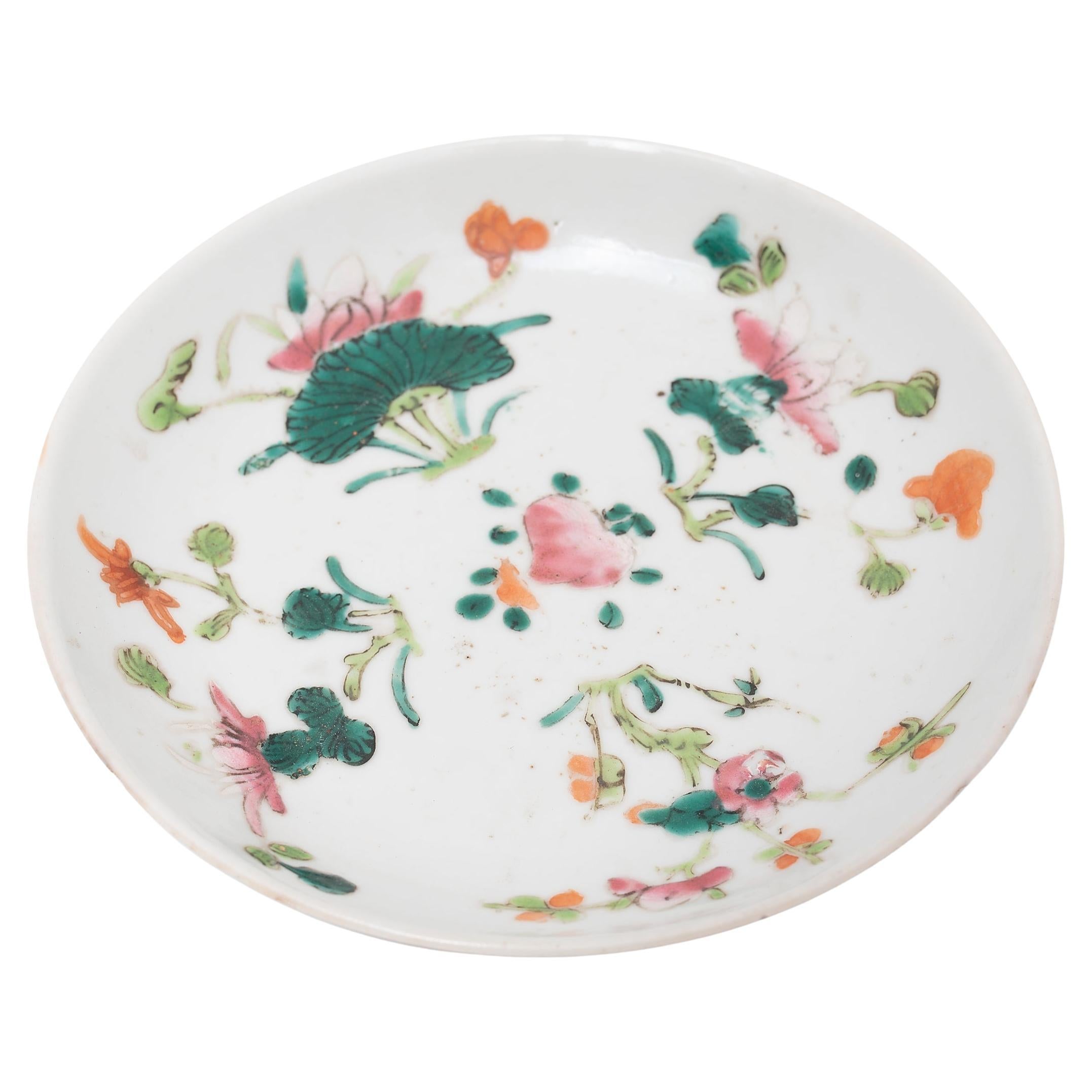 Chinese Enameled Four Seasons Plate, c. 1900 For Sale
