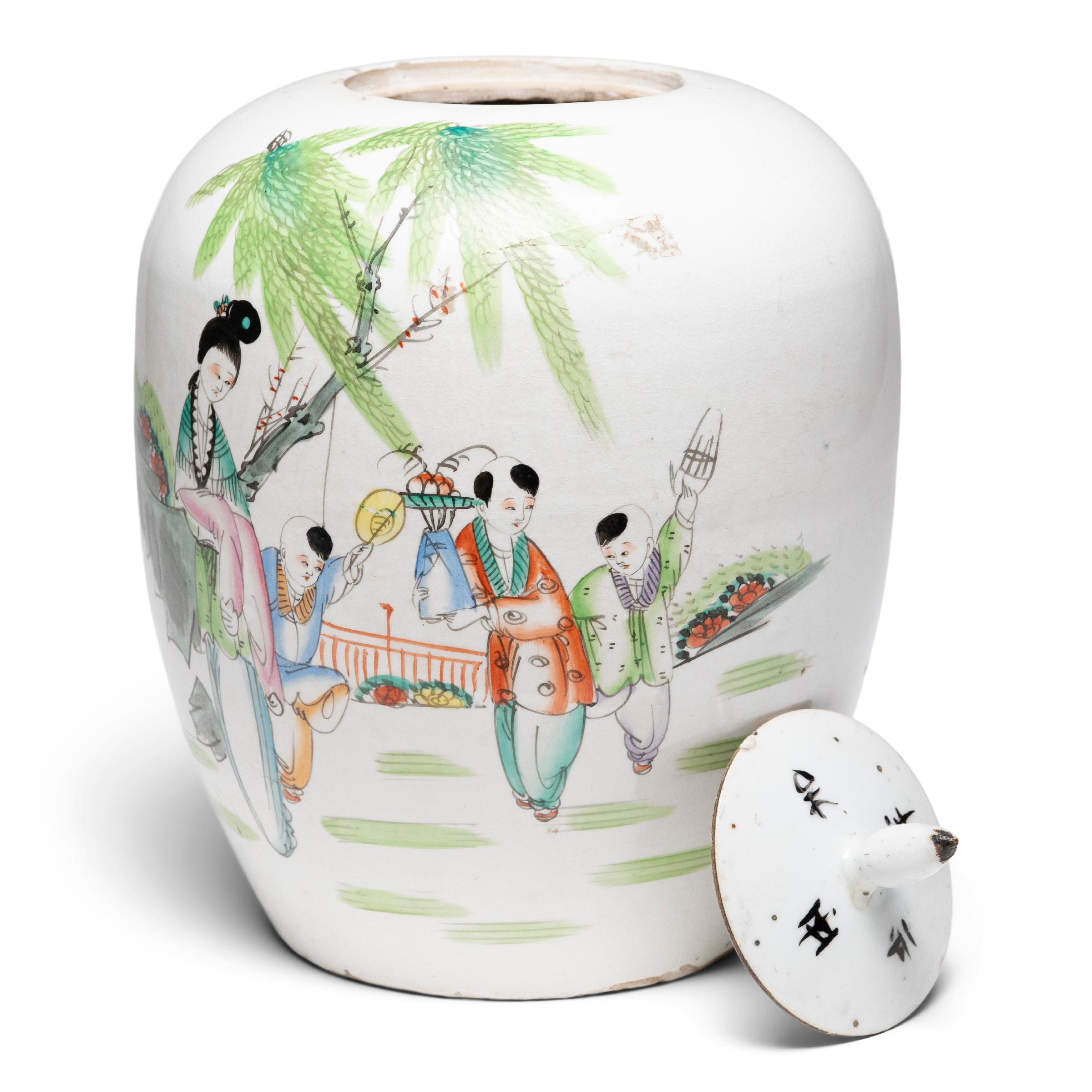 Chinese Export Chinese Enameled Ginger Jar with Children at Play, c. 1900 For Sale