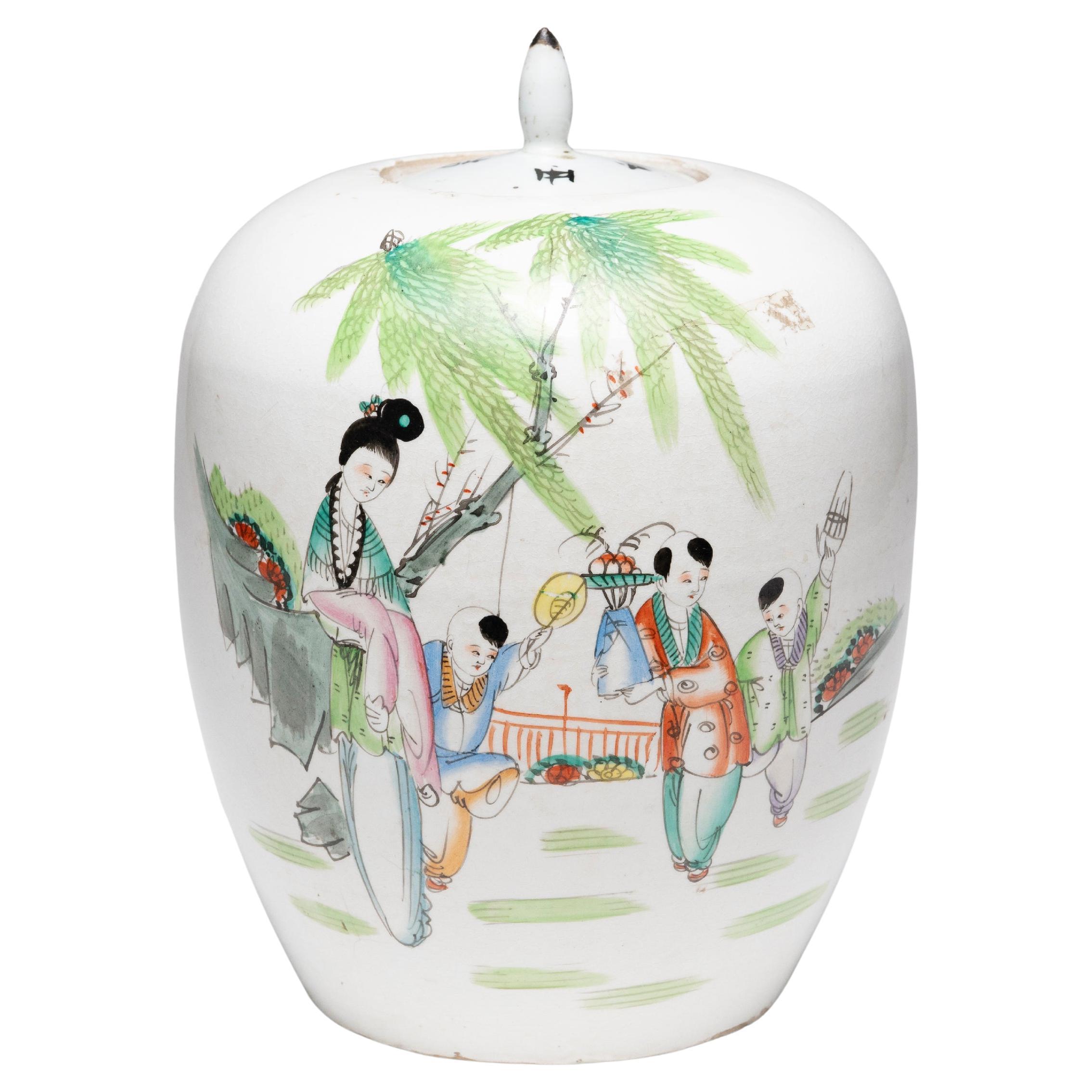 Chinese Enameled Ginger Jar with Children at Play, c. 1900 For Sale