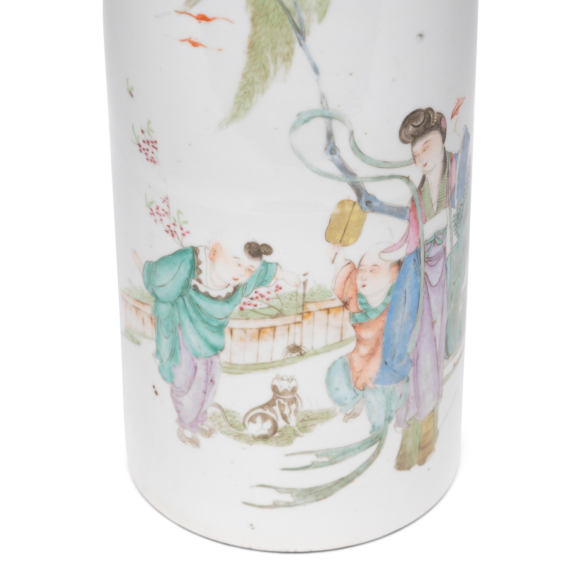 Qing Chinese Enameled Hat Stand with Children at Play, c. 1900 For Sale