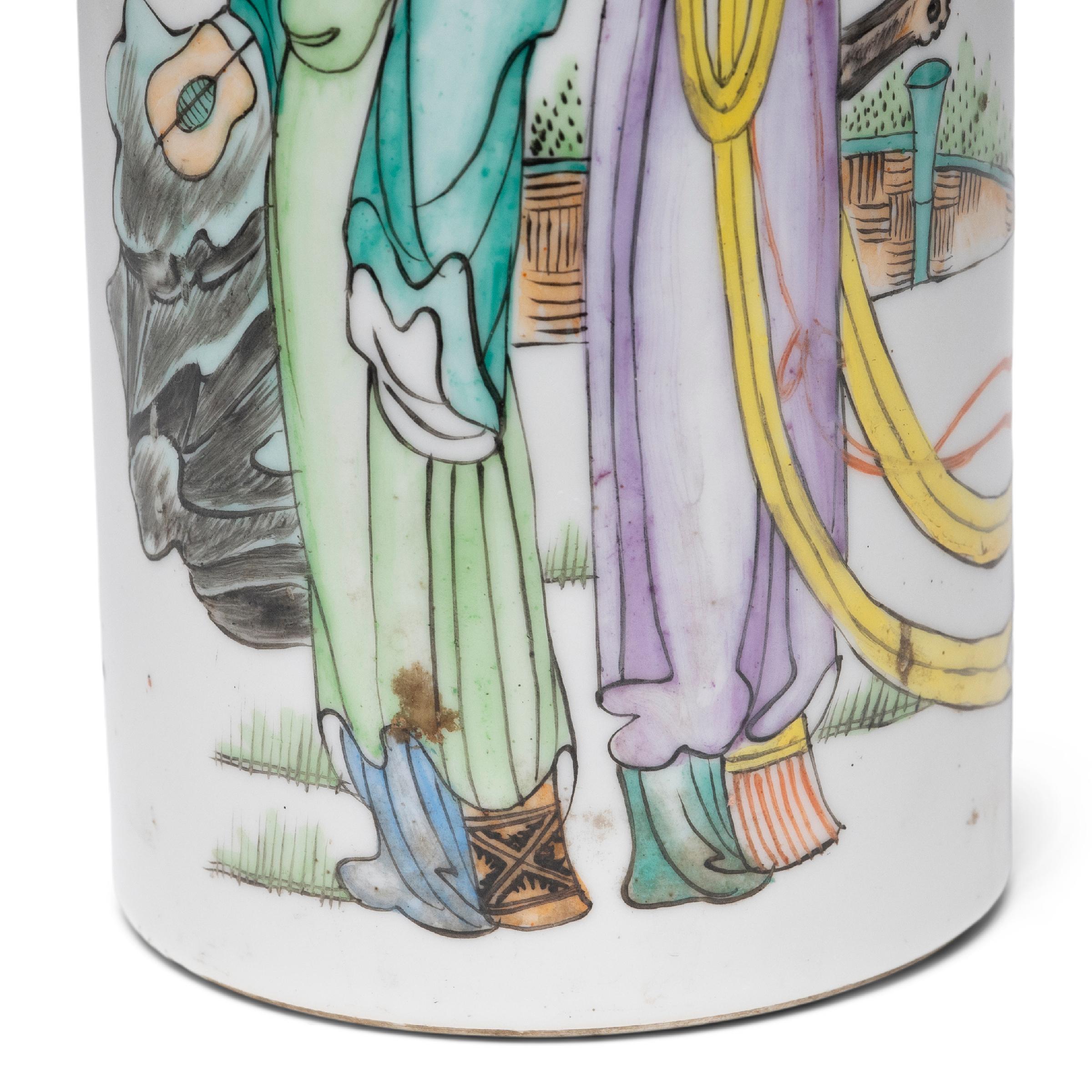 20th Century Chinese Enameled Hat Stand with Two Women, c. 1900 For Sale