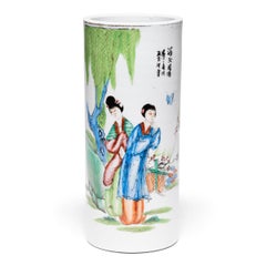 Chinese Enameled Hat Stand with Two Women, c. 1900