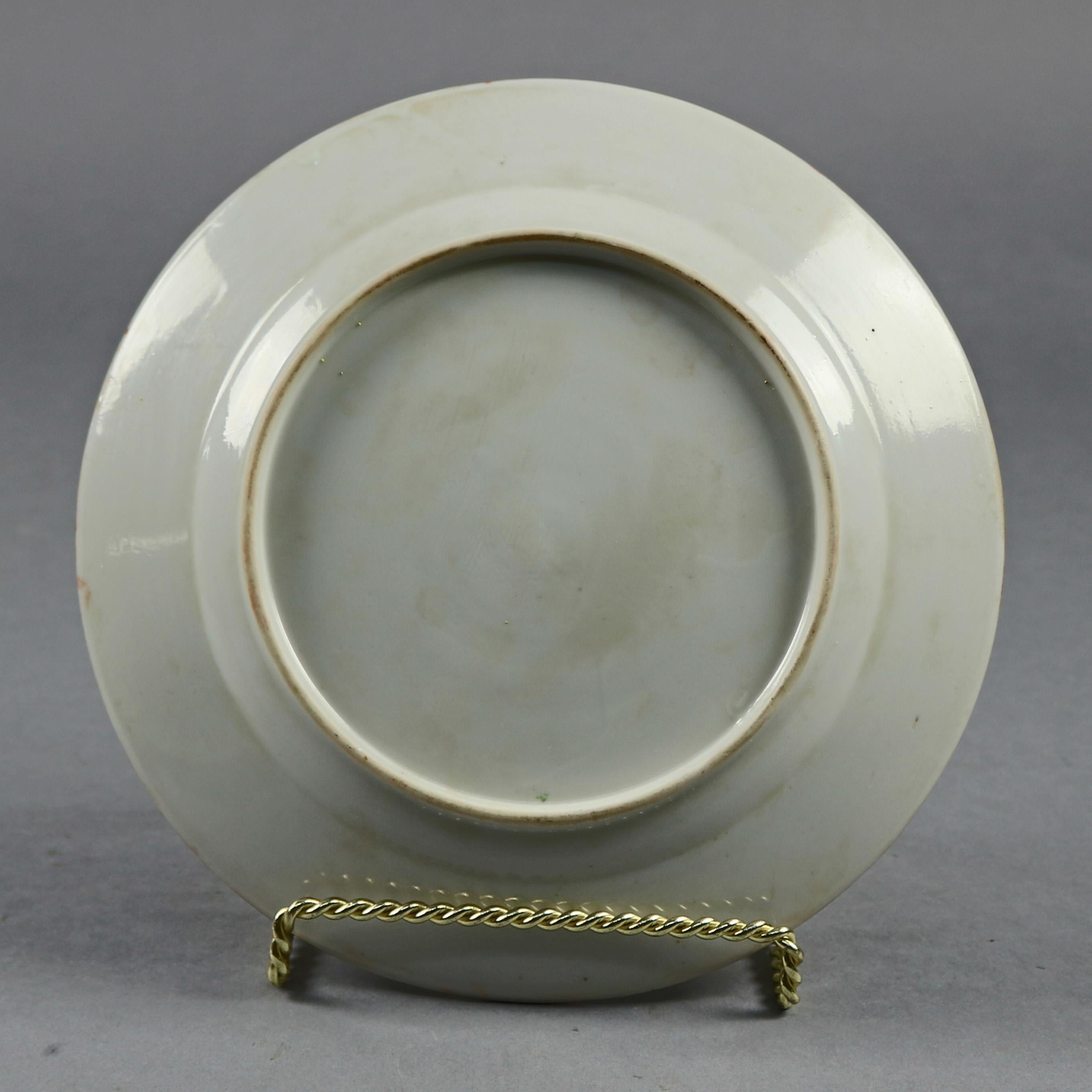 19th Century Chinese Enameled Imari Pictorial Rooster & Garden Scene Porcelain Plates