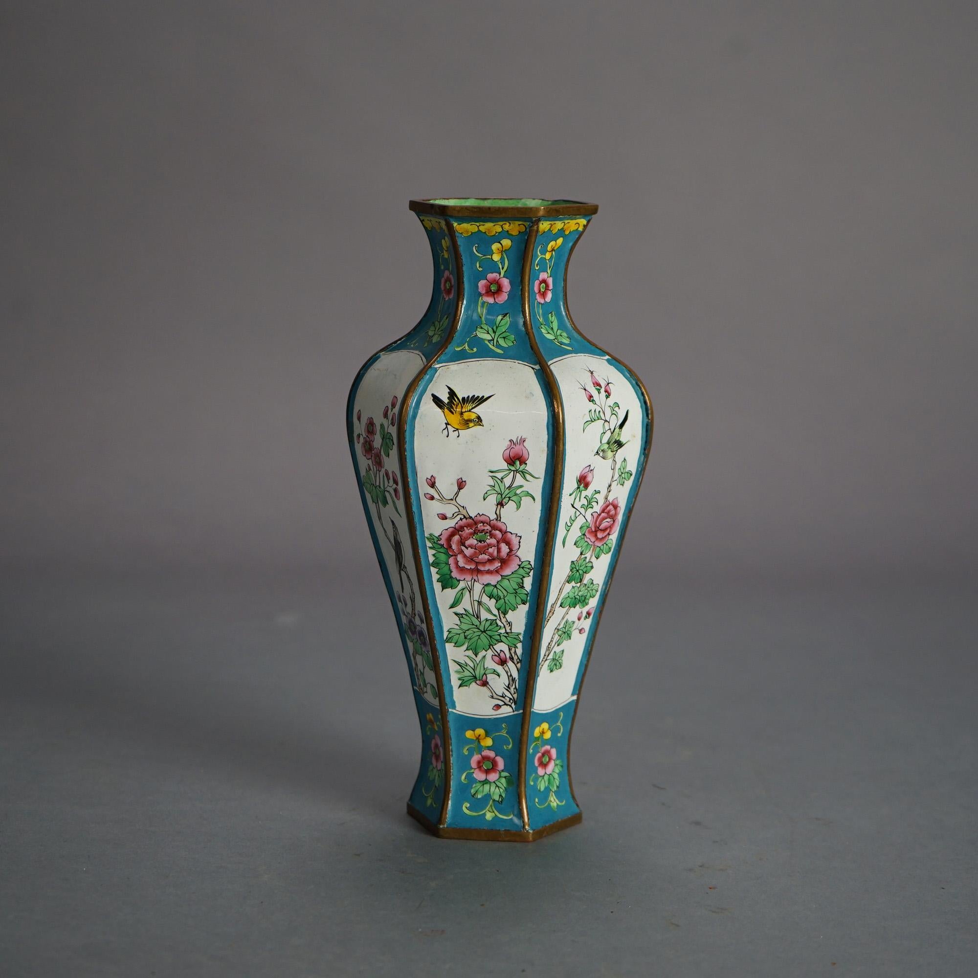 Chinese Enameled & Polychromed Garden Scene Vase with Birds 20thC For Sale 2