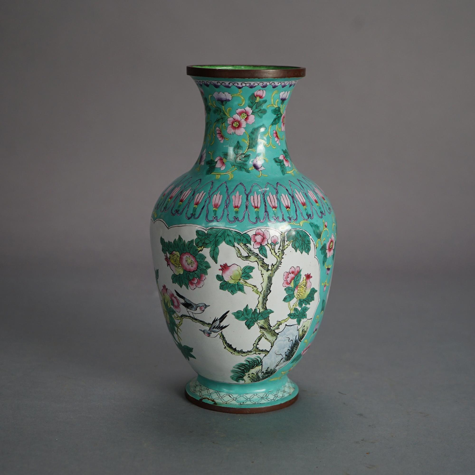 Chinese Enameled & Polychromed Vase with Garden Scene & Bird 20thC

Measures - 10