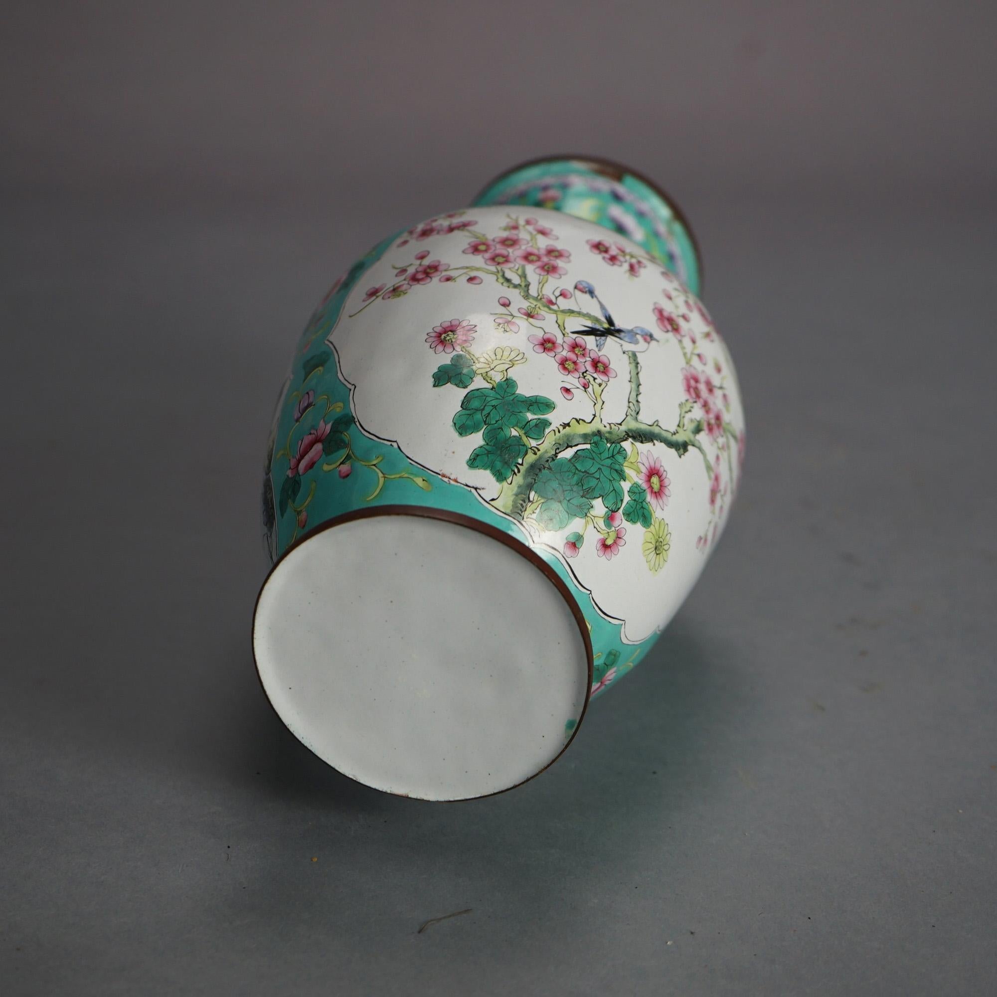 Chinese Enameled & Polychromed Vase with Garden Scene & Bird 20thC For Sale 2